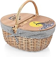 Vista 10 de Picnic TIME Disney Mickey Mouse Country - Cesta de picnic vintage con tapa, cesta de picnic de mimbre para 2 personas (crema con patrón azul marino)