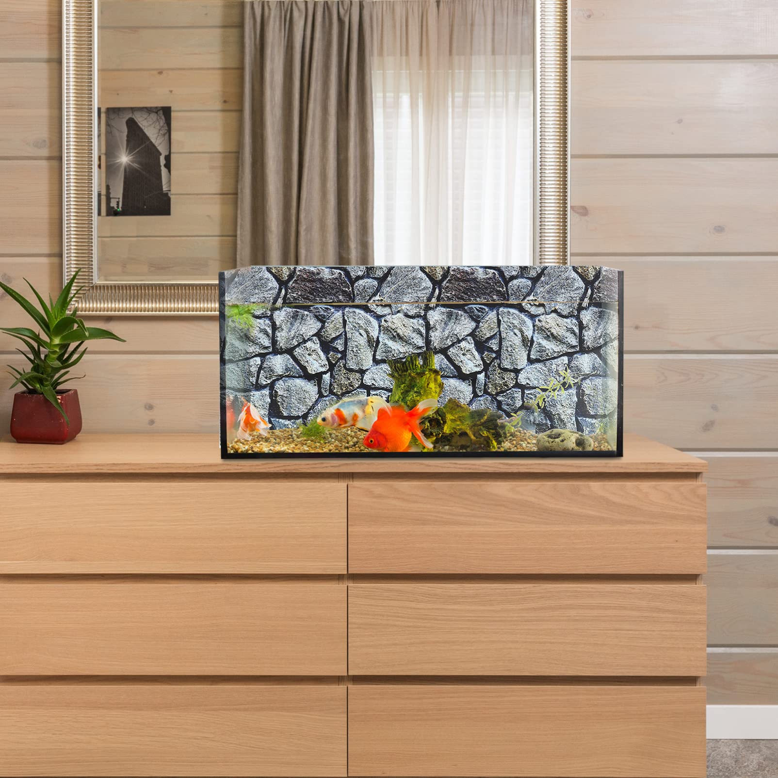 Happyyami 4pièces Décoration De Fond pour Aquarium Arrière-Plan Autocollant Réutilisable pour Réservoir Thème sous-Marin Naturel