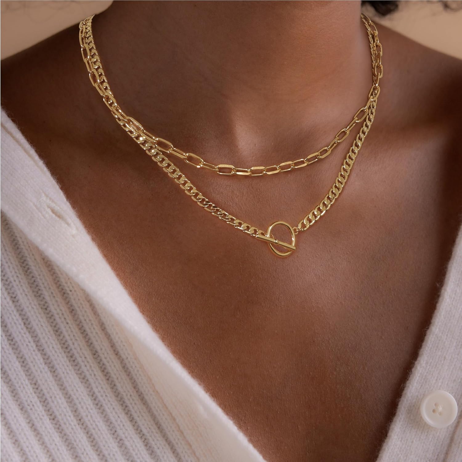 Layered Necklaces for Women,Dinty Gold Necklace Set 14K Gold Plated Paperclip Chain Necklace Simple Gold Choker Necklace Stack Chunky Gold Layered Necklaces for Women Trendy Gold Jewelry - Image 5