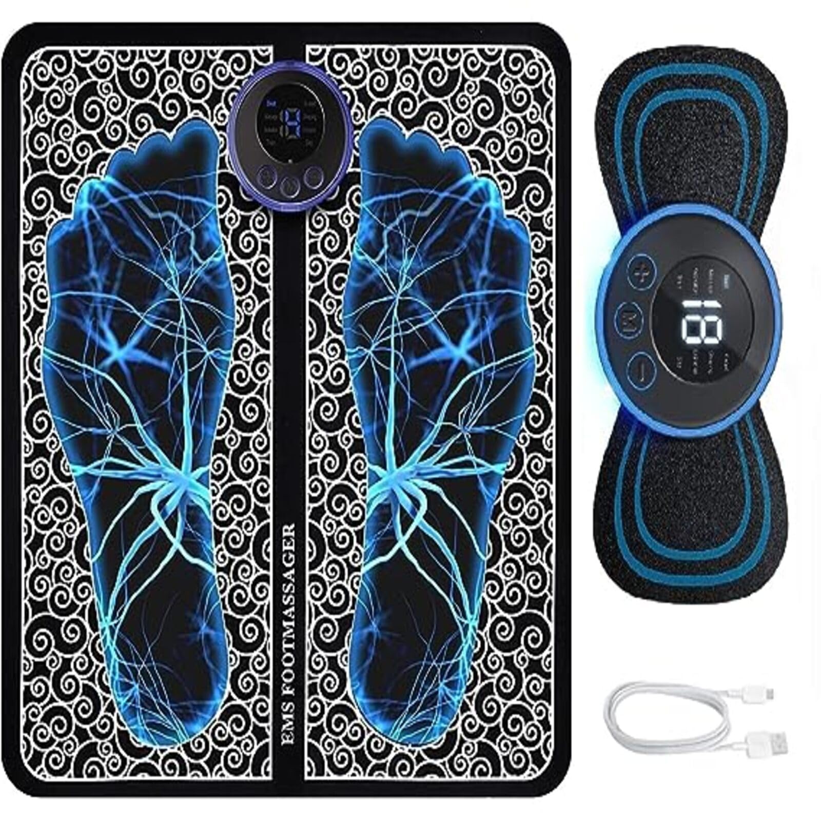 BLAAROOM Ems Foot Massager Mat -Foot Massager Pad For Pain Plantar Relief, Muscle Relaxation, Foldable Legs & Feet Massager Pad With 8 Modes, 19 Levels (Black)