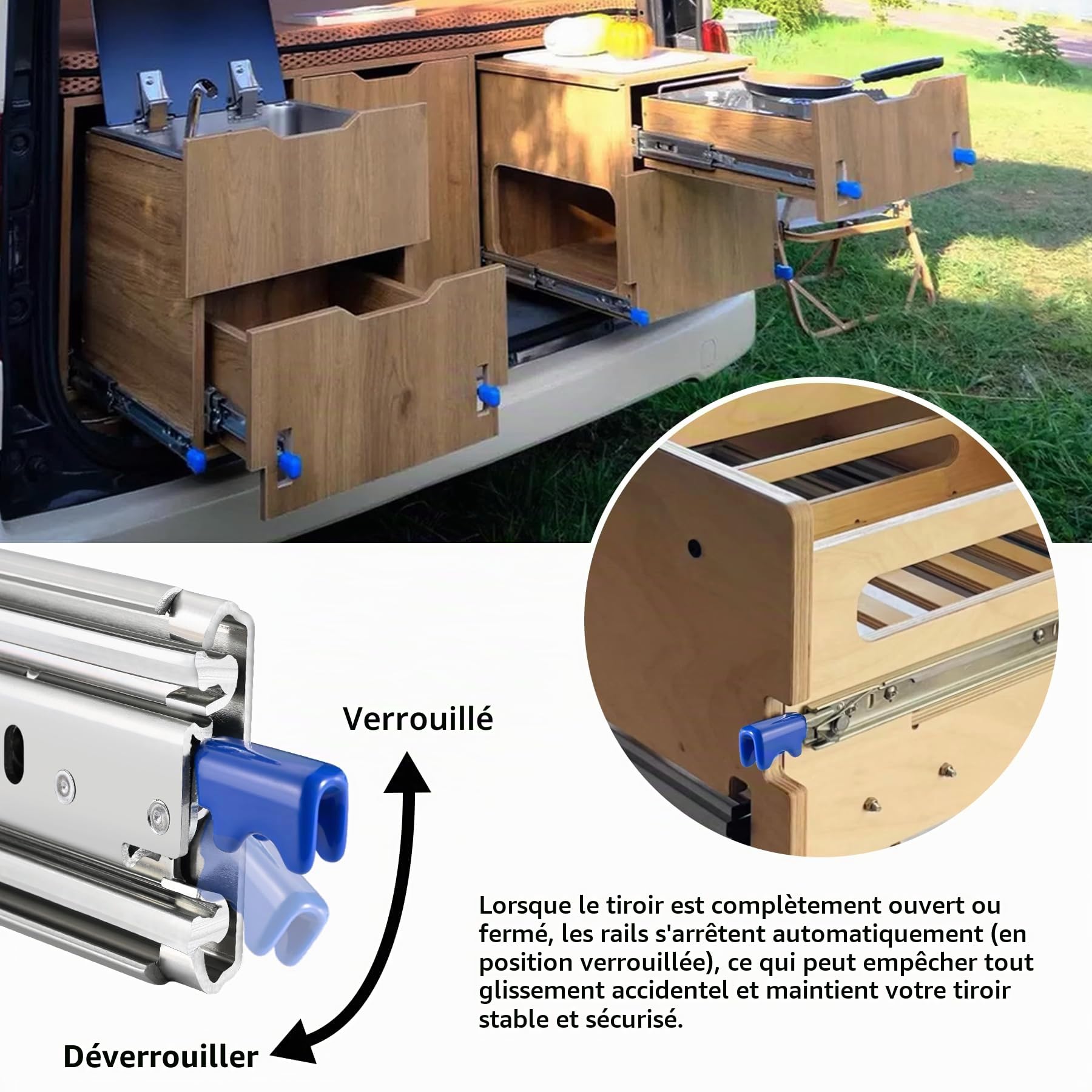Glissières de Tiroir Lourdes 193~220kg - Extension Totale avec Verrouillage Largeur 76 mm - 6 Tailles (406 à 914mm) - Pour Armoire Garage et Rangement - 1 Paire