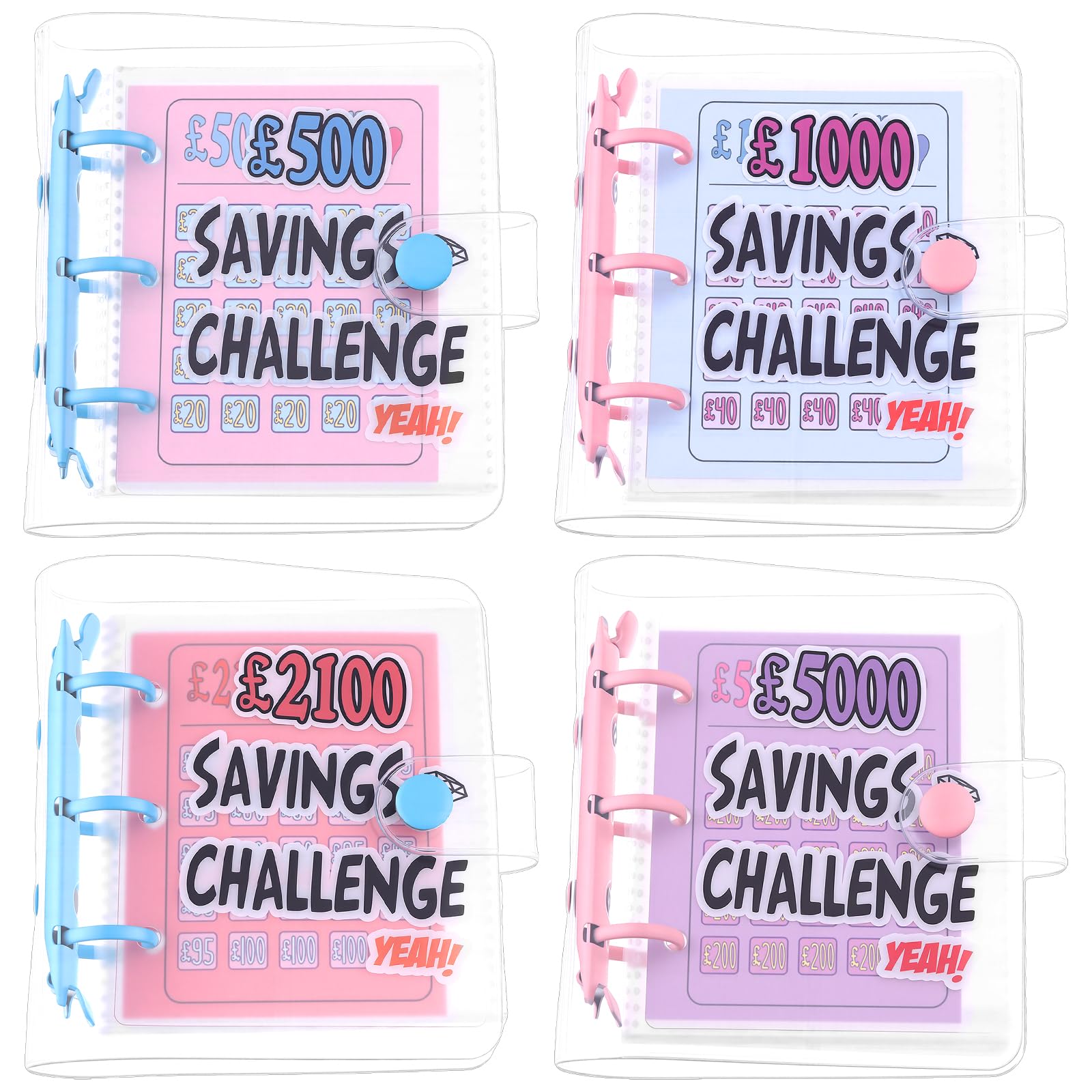 4 Pcs Mini Money Savings Challenge Binder, 5000 2100 1000 500 Cash Envelopes Reusable Money Saving Wallet with Cash Stuffing for Planning, Fun & Easy Saving for Office, Home, School