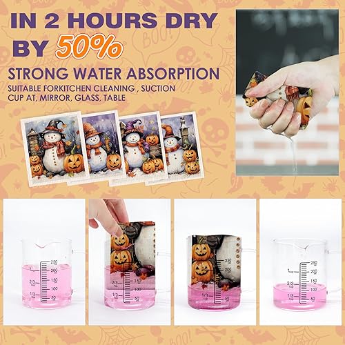 Miniatura 3 de Morigins Paños de cocina suecos de muñeco de nieve de Halloween, reutilizables, sostenibles y biodegradables, esponja de celulosa, paños de limpieza