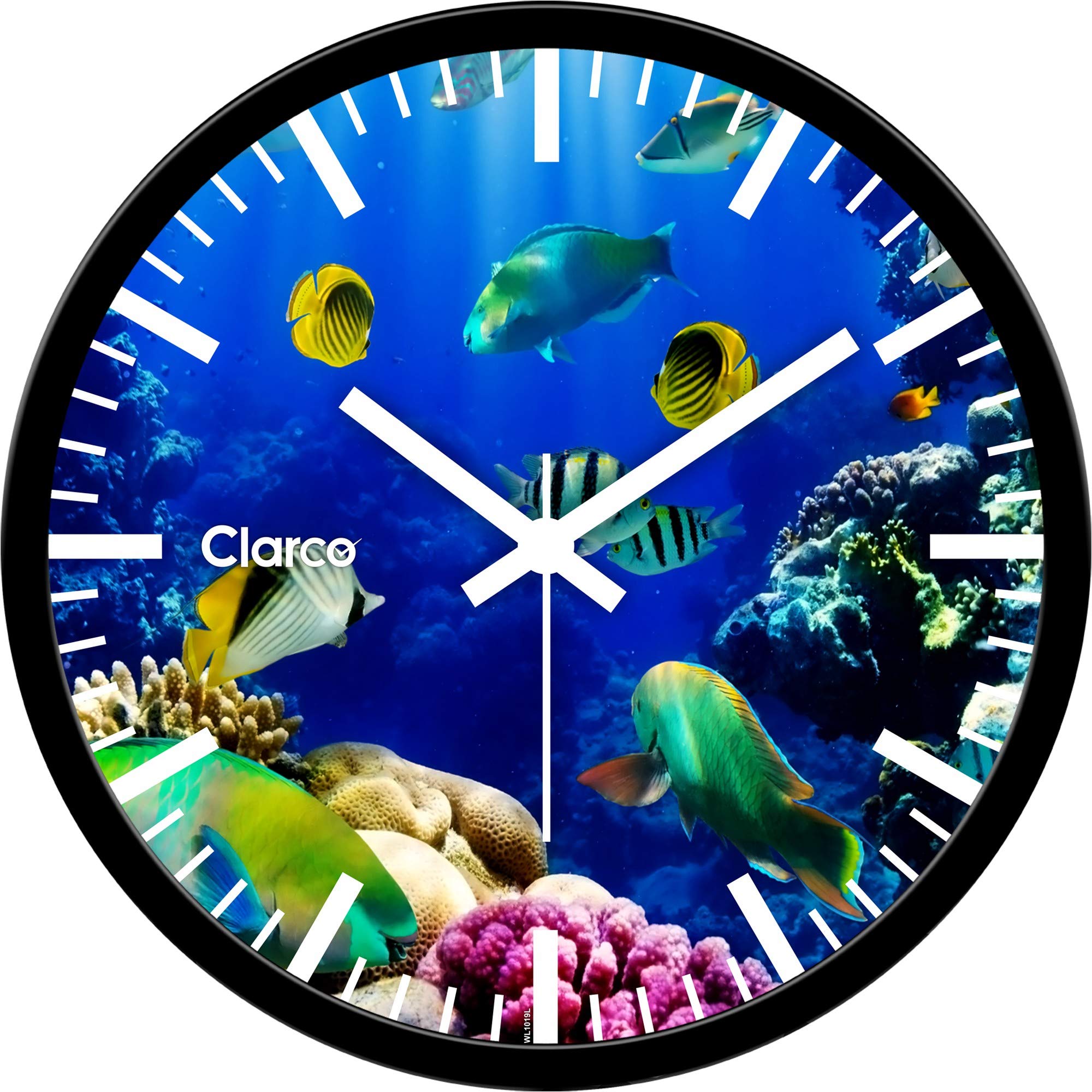 Clarco Ocean Theme Analogue Round Plastic Wall Clock with Glass for Home/Living Room/Bedroom/Kitchen/Kids Room/Office (12 x 12 Inch / 30 x 30 cm)(WL_1019L)