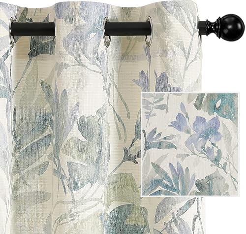 MYSKY HOME - Cortinas verde salvia que filtran la luz, protegen la privacidad, para sala de estar, dormitorio, con estampado floral y ojales, 2