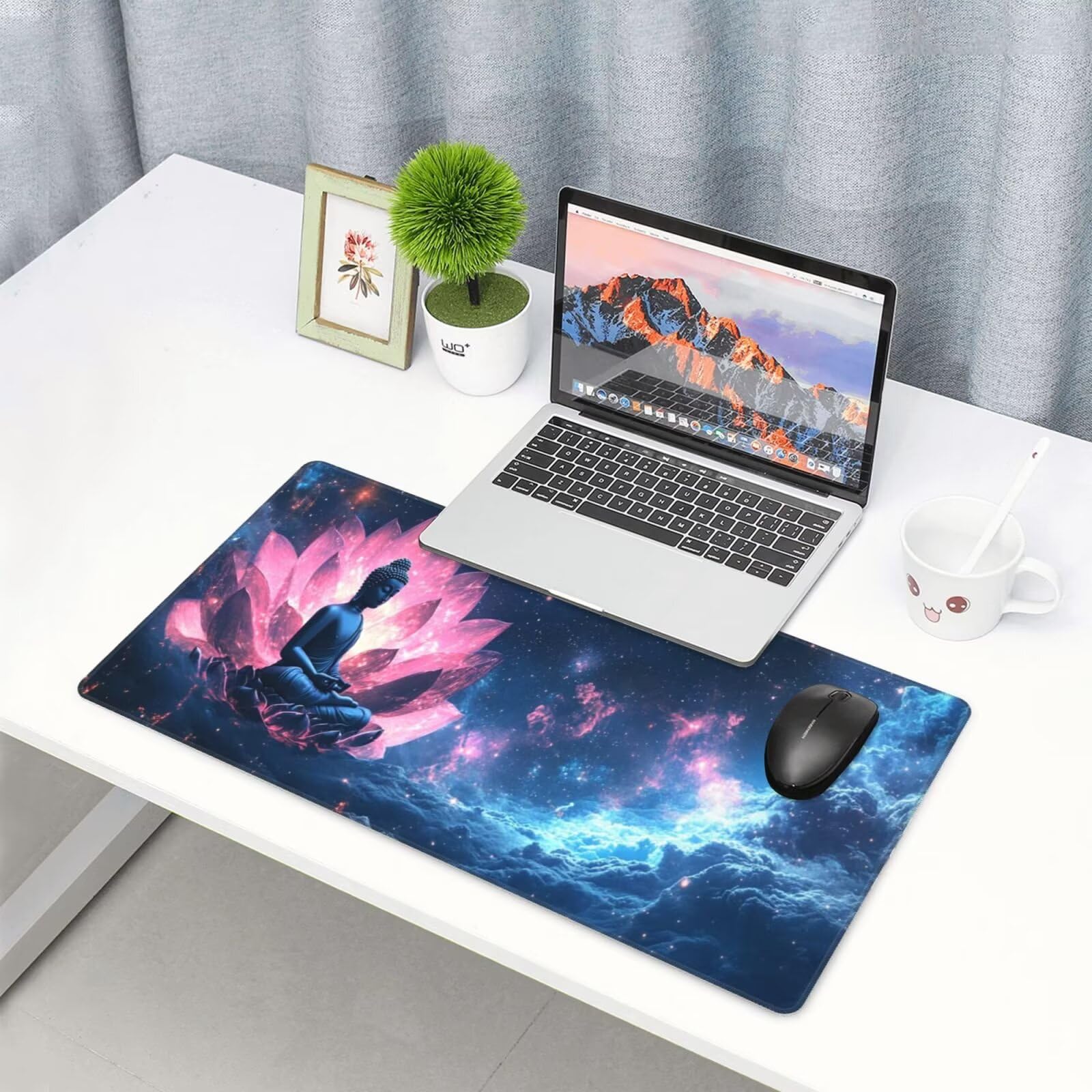 Podkładka pod mysz lotos XXL Budda mata na biurko 1600 x 800 x 3 mm zmywalna podkładka do gier na laptopa, z antypoślizgową gumową podstawą, do graczy, PC, pracowników biurowych Y575