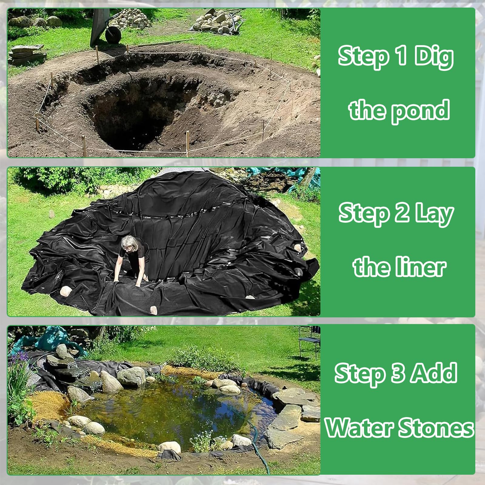 Telo protettivo per laghetto da giardino esterno, nero, impermeabile, per laghetti per pesci, grande 4 x 7 m, membrana impermeabile, resistente, ideale per pesci e piante acquatiche