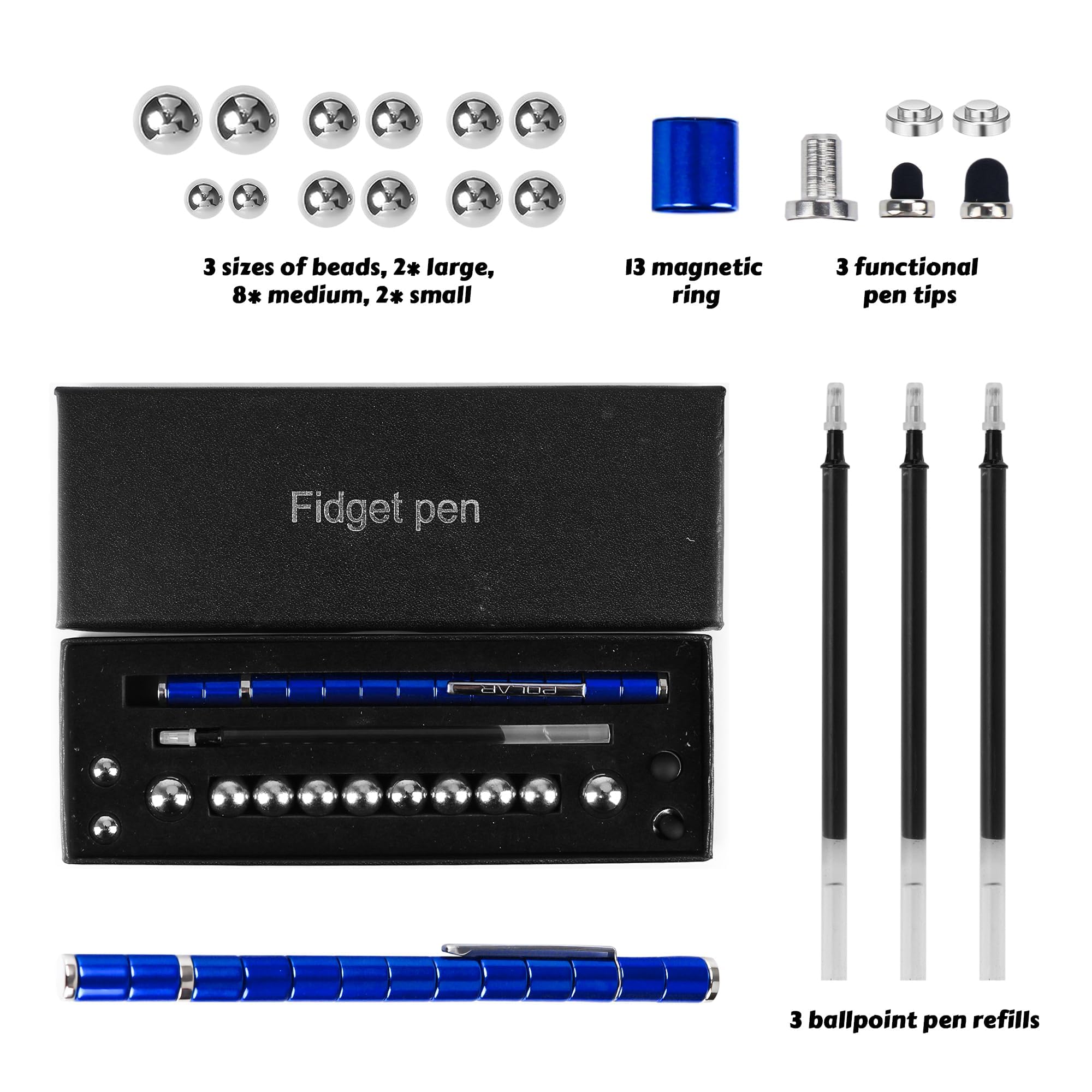 Penna Magnetica, Fidget Pen,Penna a Sfera Magnetica, Penne Magnetiche Multifunzione, Penna Giocattolo Combinata Penna Magnetica in Metallo Decompressione Creativa per Uomini, Donne e Adolescenti