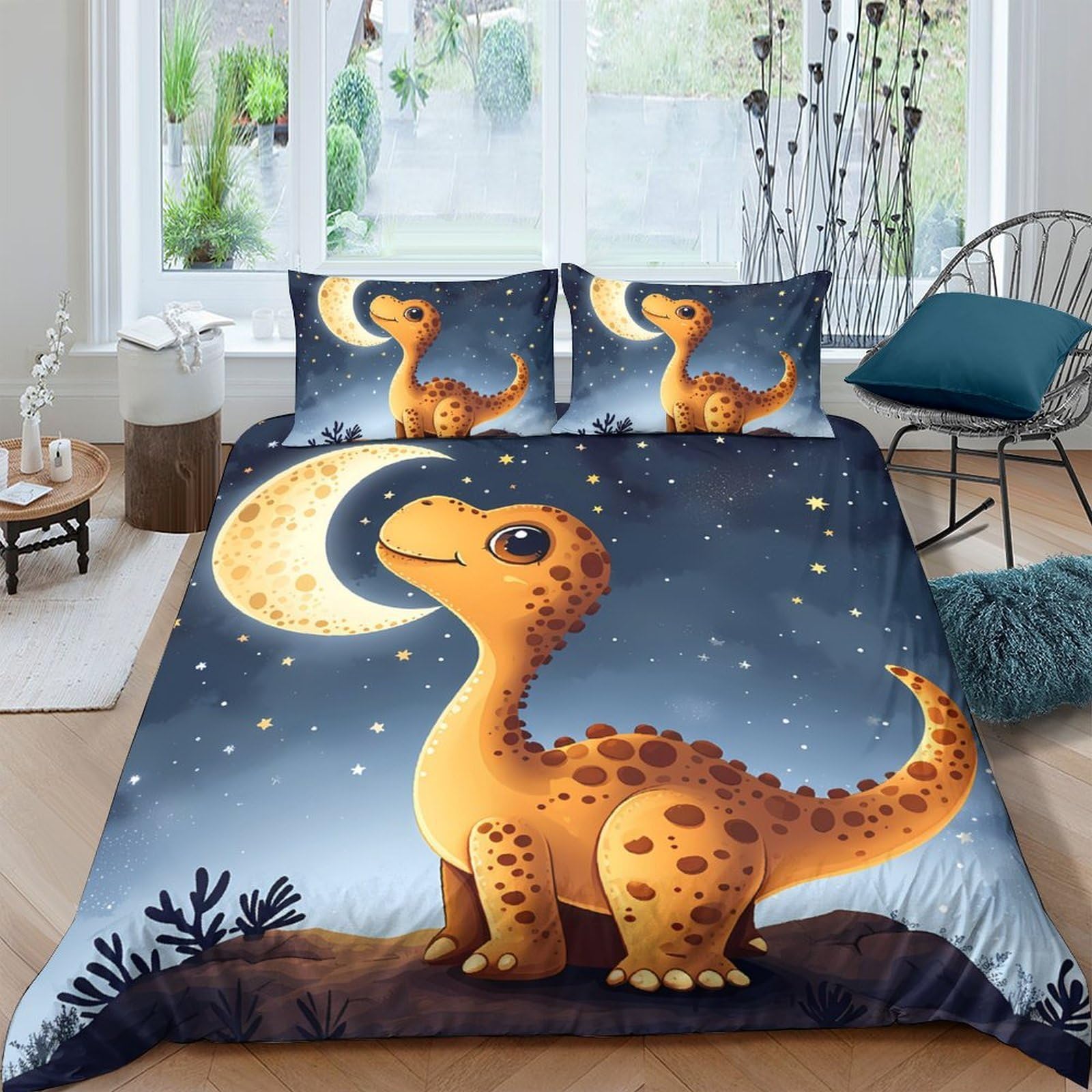 Ctjqhvkz Style-8 3D Printed Cartoon Dinosaur Fitted Sheet Microfiber Soft Night Sky Bed Cover For Bedroom Decor Mattress Protection Single（135X200cm）