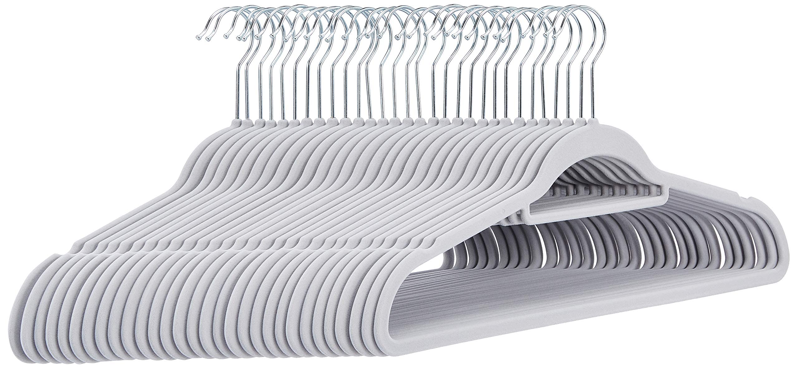 Amazon Basics Velvet Suit Hangers with Tie Hanger, Light Grey (30-Pack)