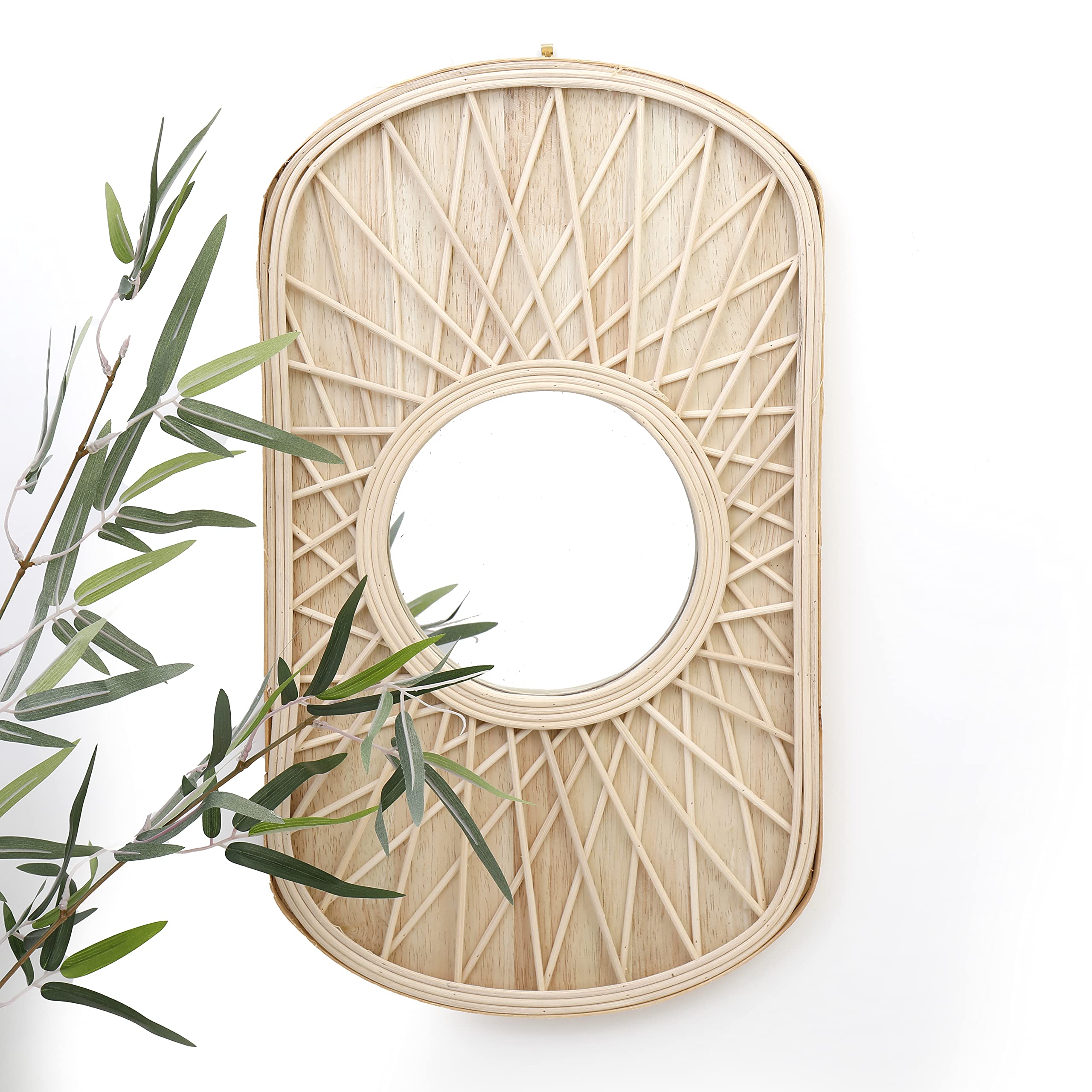 Annibells Natural Rattan Wicker Weave Oval Wood Decorative Wall Mirror