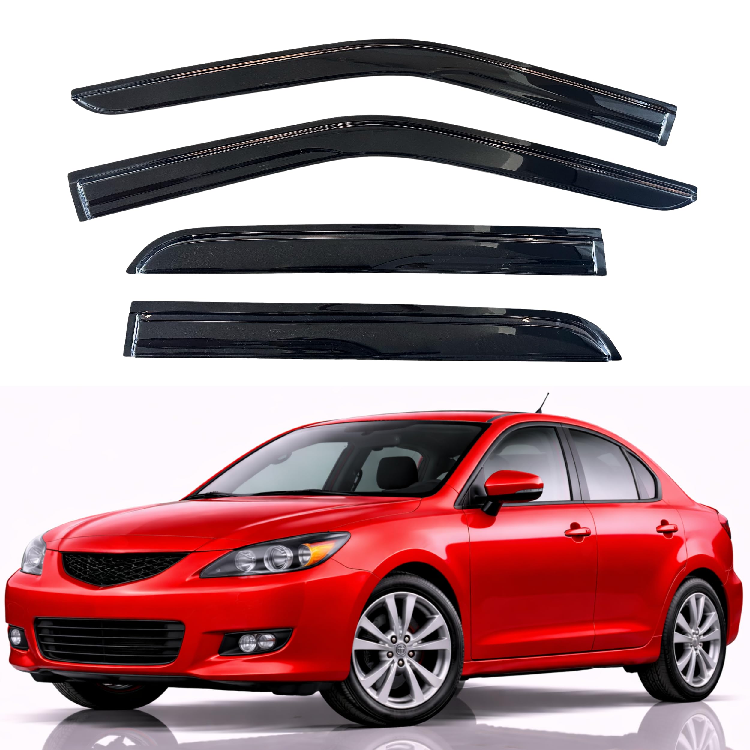 KPY Rain Guards Fit for 2004-2009 Mazda 3 Sedan, Out-Channel Window Visors Vent Wind Deflectors 4PC, Car Accessories for 04-09 Mazda 3 Sedan (Excludes Hatchback)