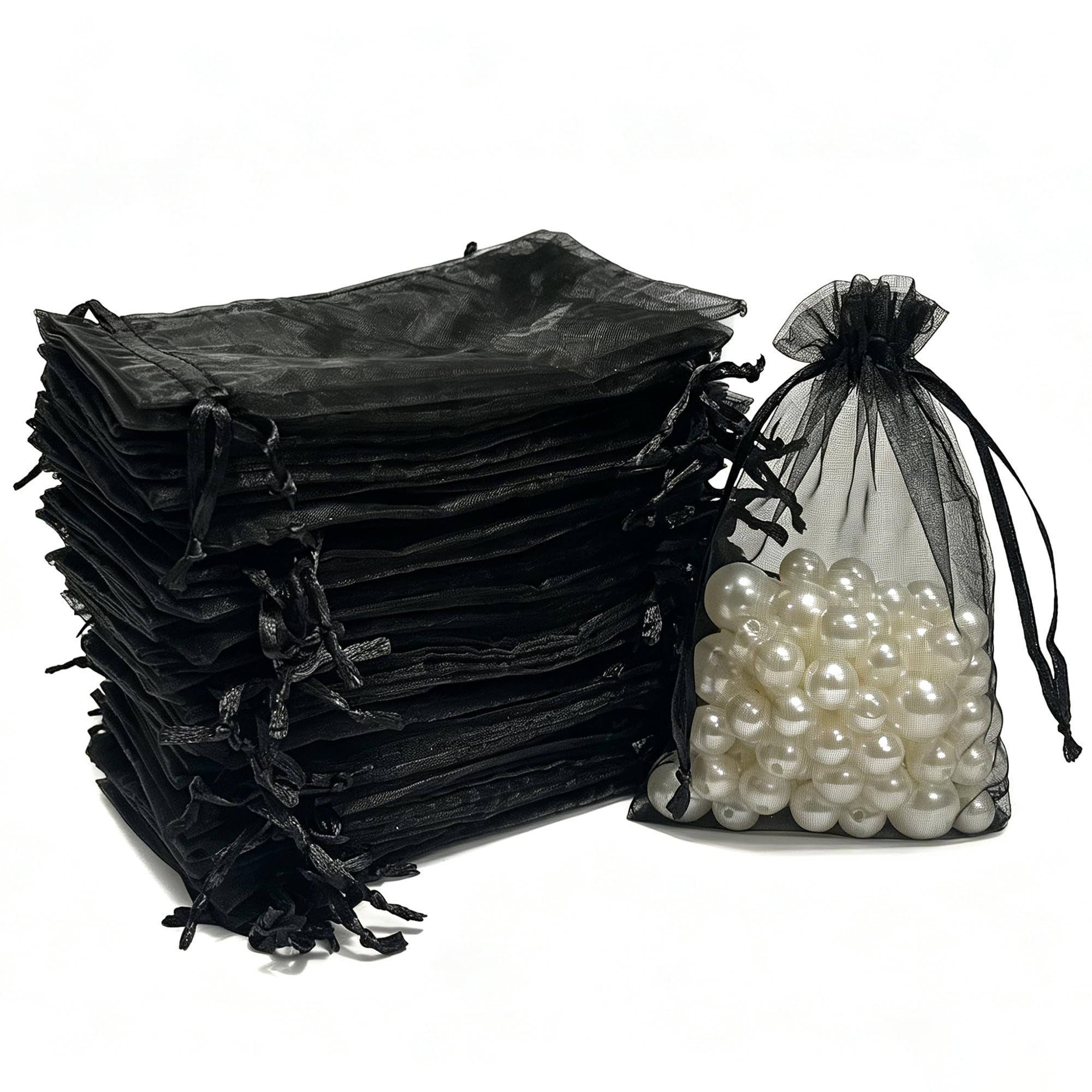 SIAGCRAW Organza Bags 4"x6", 100Pcs Black Small Mesh Drawstring Gift Bags