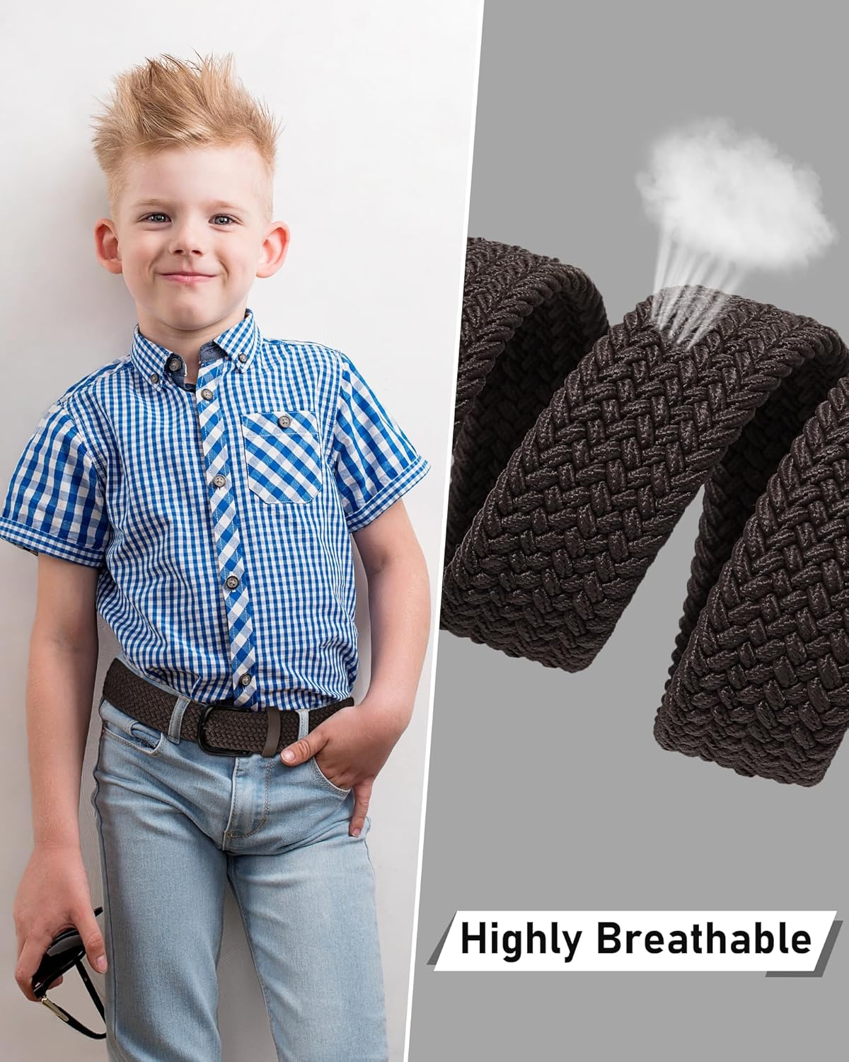 Kajeer Kids Belt for Boy, Stretch Braide Toddler Belt Pin Buckle Elastic Woven PU Golf Toddler Youth Belt for Casual - Image 4