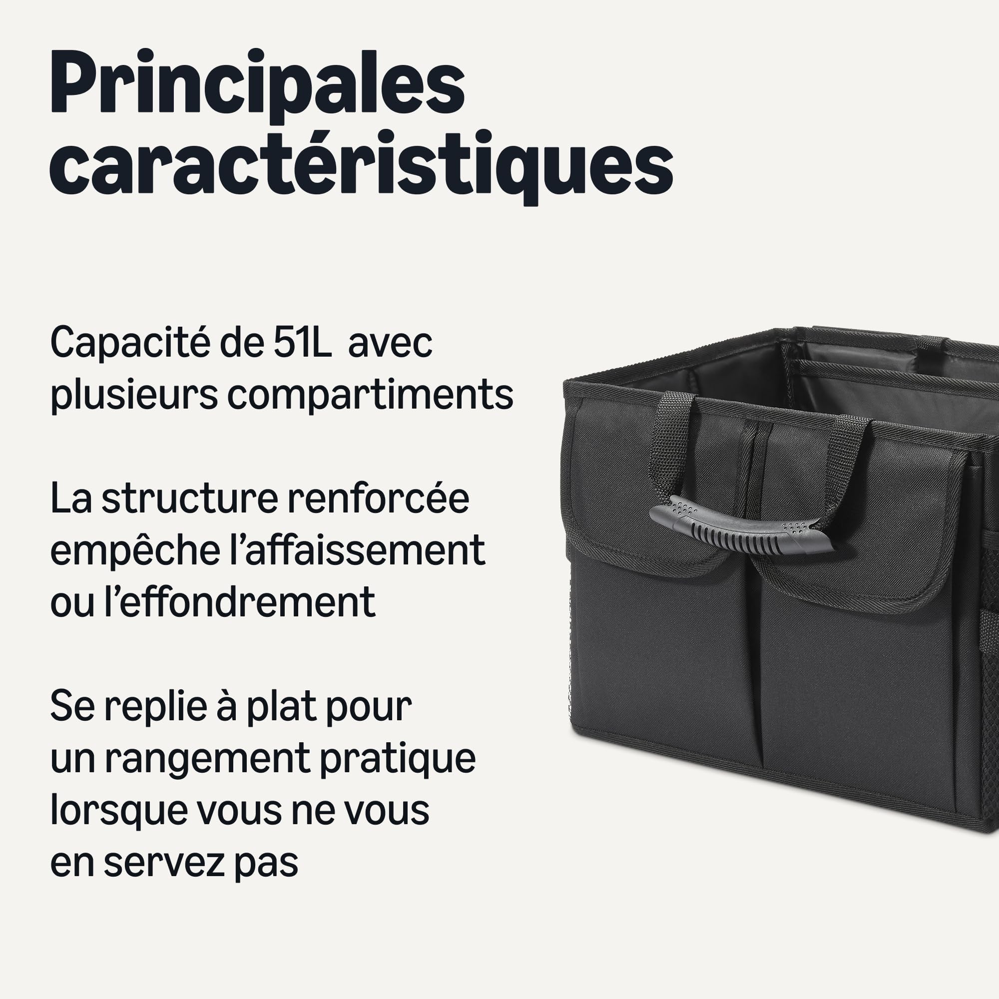 Amazon Basics Organiseur de coffre pour voiture, multi-compartiments, pliable, 51L, noir