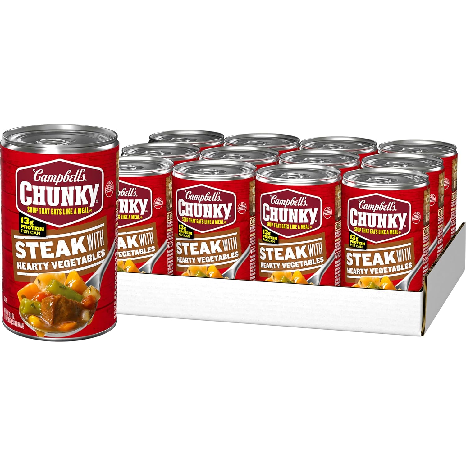 Campbell’s Chunky Soup, Steak With Hearty Vegetables Soup, 18.8 Oz Can (Case of 12)