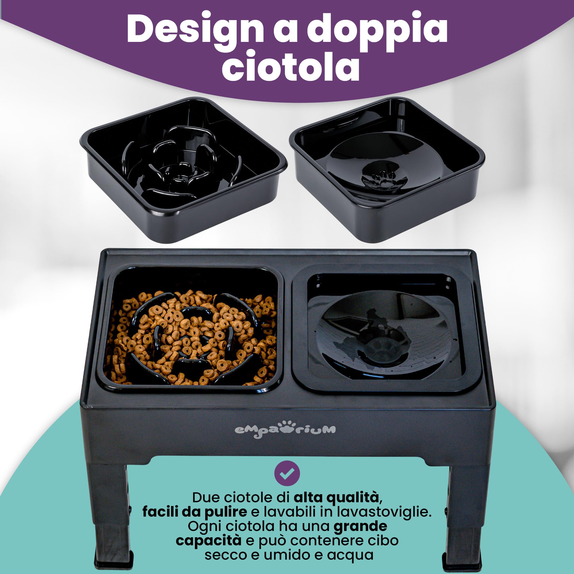 Empawrium Ciotole per Cani Rialzate, Ciotole per Cani Piccolo, Medio e Grande, Ciotola Anti Ingozzamento con Ciotola Acqua Cane Antigoccia 1600ML