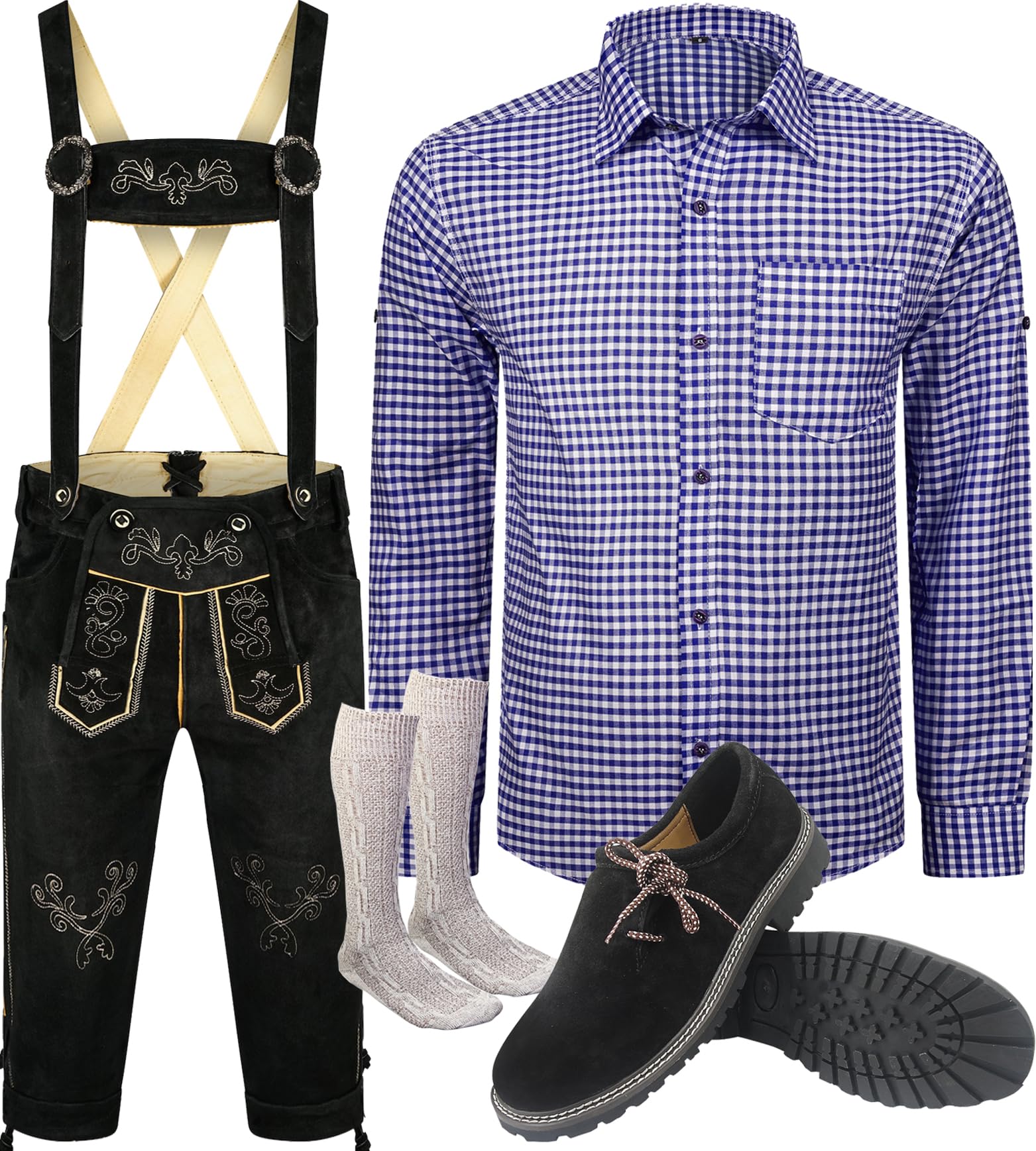 ALL THE GOOD S 12 Trachtenset (Hose + Hemd + Schuhe + Socken) Bayerische Trachtenlederhose Oktoberfest Leder Hose