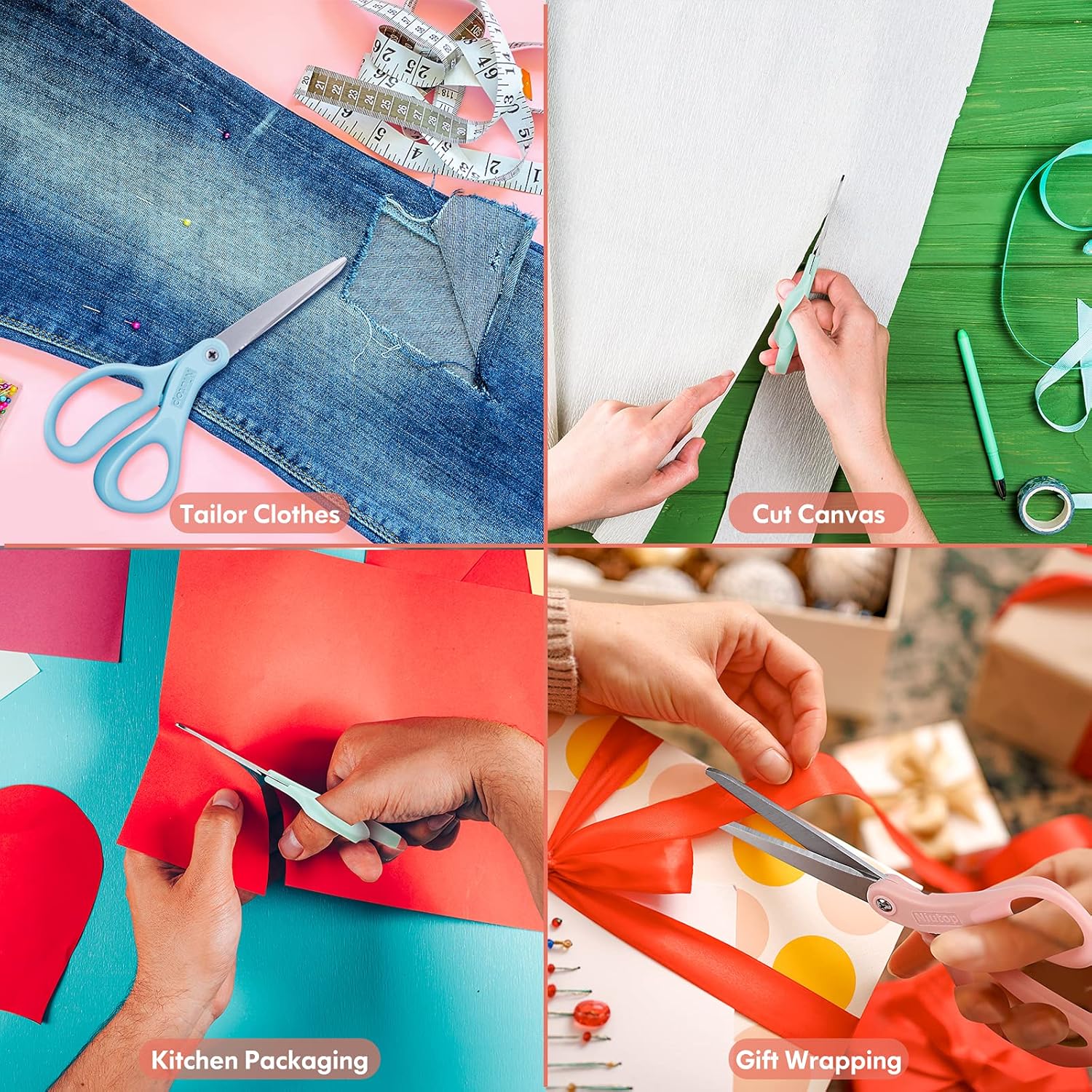 Scissors, Niutop 8" All Purpose Scissors Ergonomic Comfort Grip Craft Shears Sharp Scissors for Office Home Household Sewing High/Middle School Students Supplies, Pastel Pink/Blue/Green, 3-Pack : Arts, Crafts & Sewing