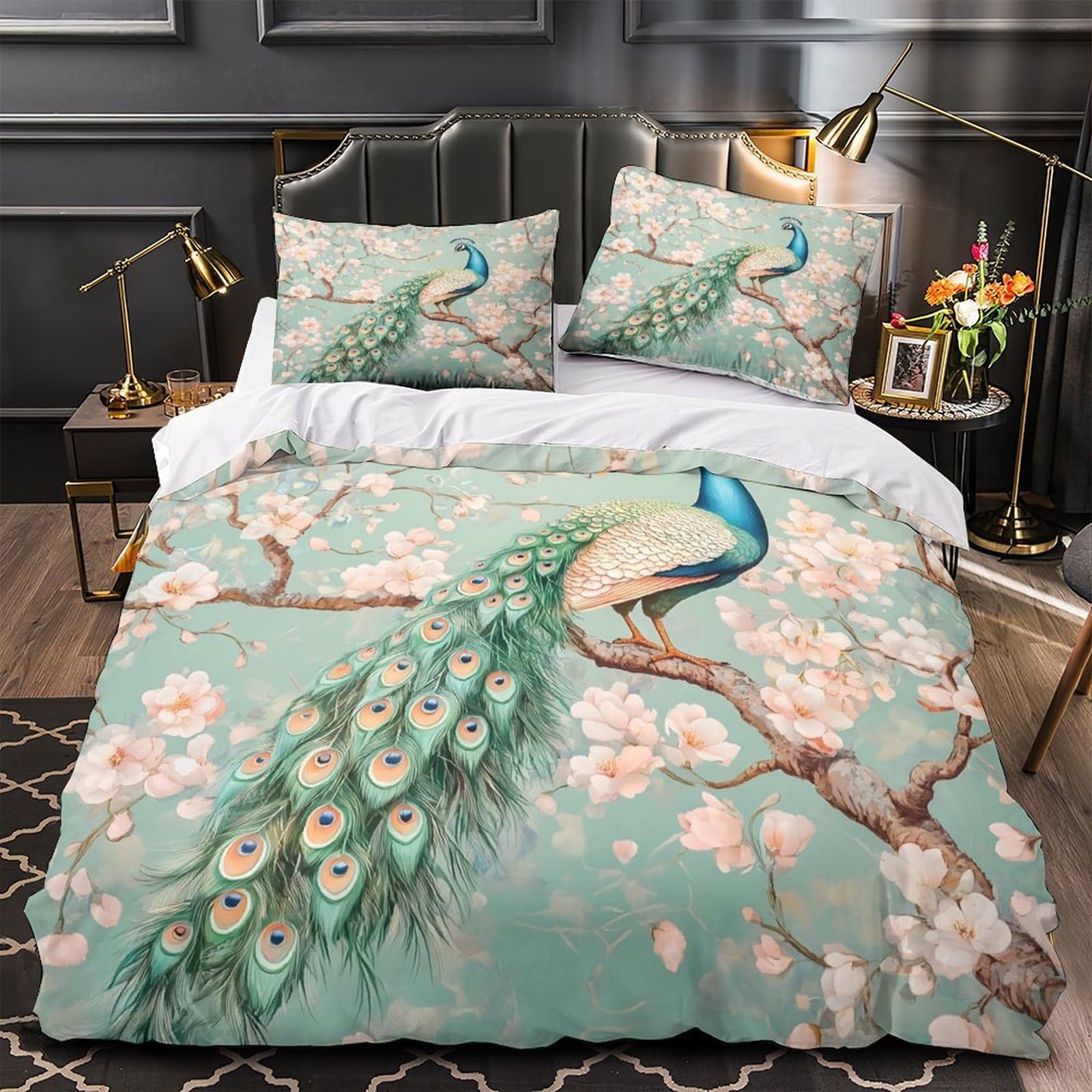 Housse de couette paon 3D pour une chambre d'ado moderne et un sommeil serein