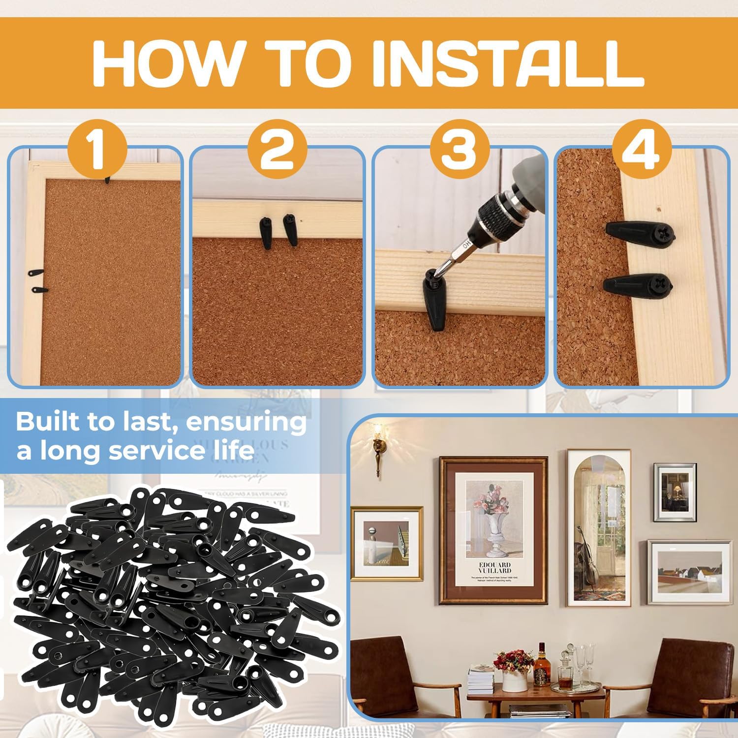 100PCS Picture Frame Backing Clips Buckle Set,Picture Frame Hardware,Black Backing Clips Flat Metal,Turn Button Fasteners with Screws,for Hanging Pictures Photos (100 Pcs)
