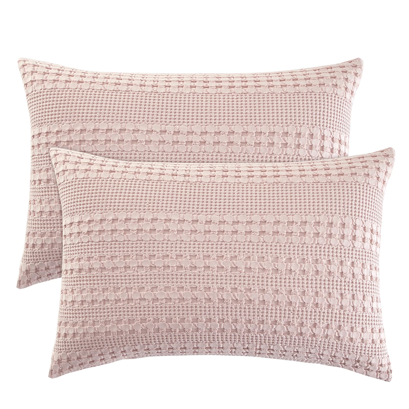phf 100% cotton waffle pillow shams standard size, 2 pack 20" x 26" soft skin-friendly pillowcases, no filling, aesthetic woven and breathable waffle weave pillow case covers for bed, pink