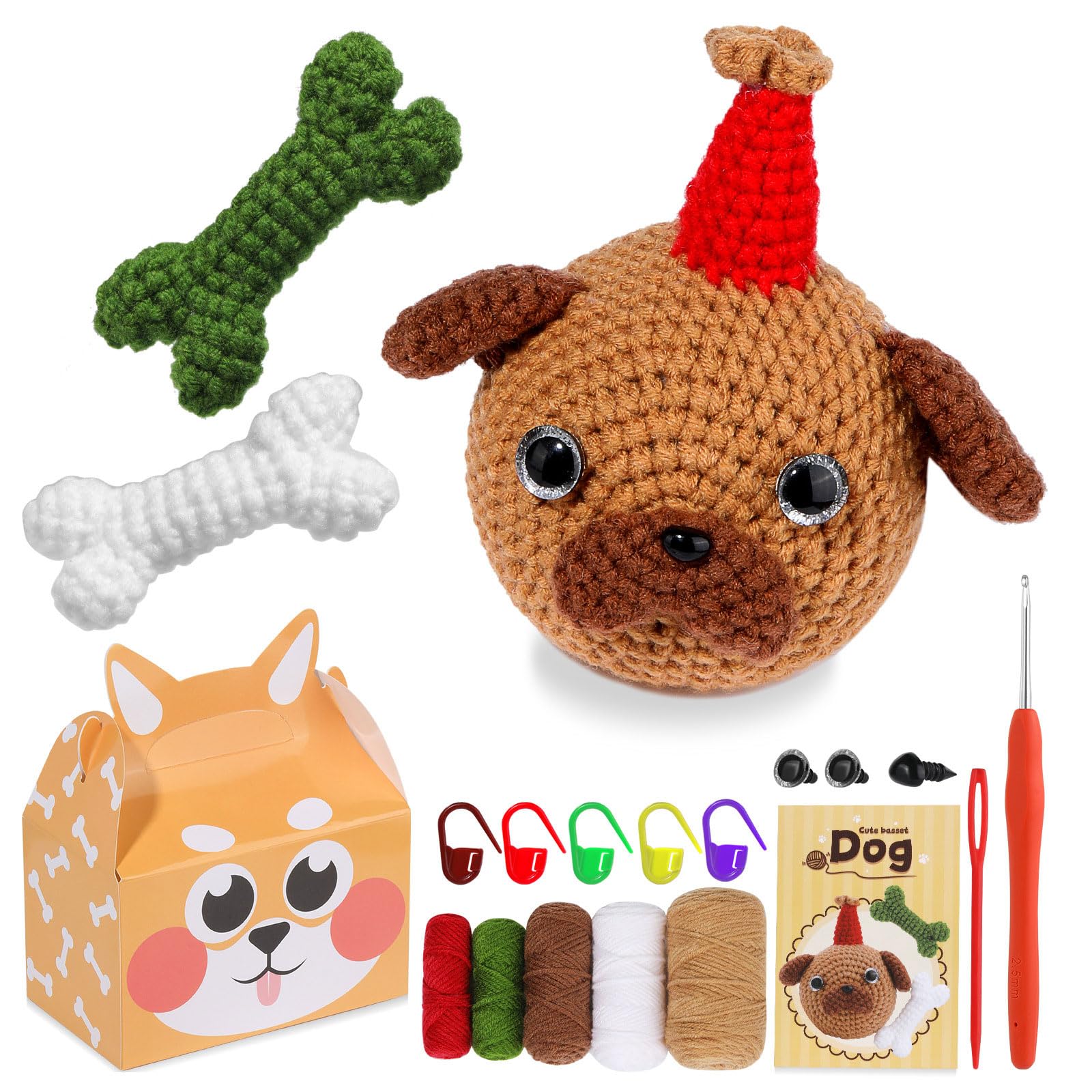 Kalttoy Kits for Beginners Cartoon Dog Craft for Adults Kids Crochet Lovers Wool Yarn Thread Crocheting Knitting Dolls Kits