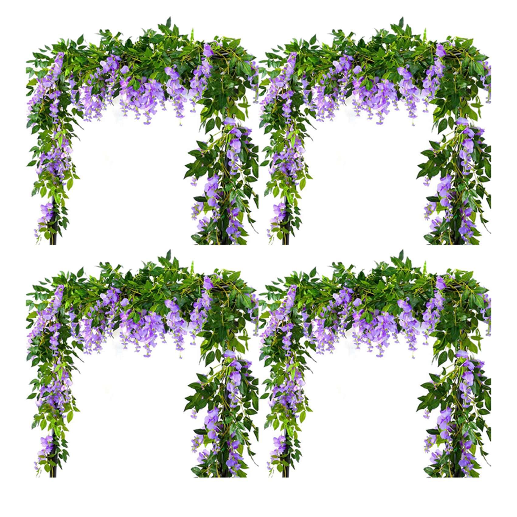 Hndhbfgrt 4Pcs 7Ft/Pcs Artificial Wisteria Vine, Flower Garland Wisteria Vine Rattan Hanging Flowers for Outdoor Ceremony,