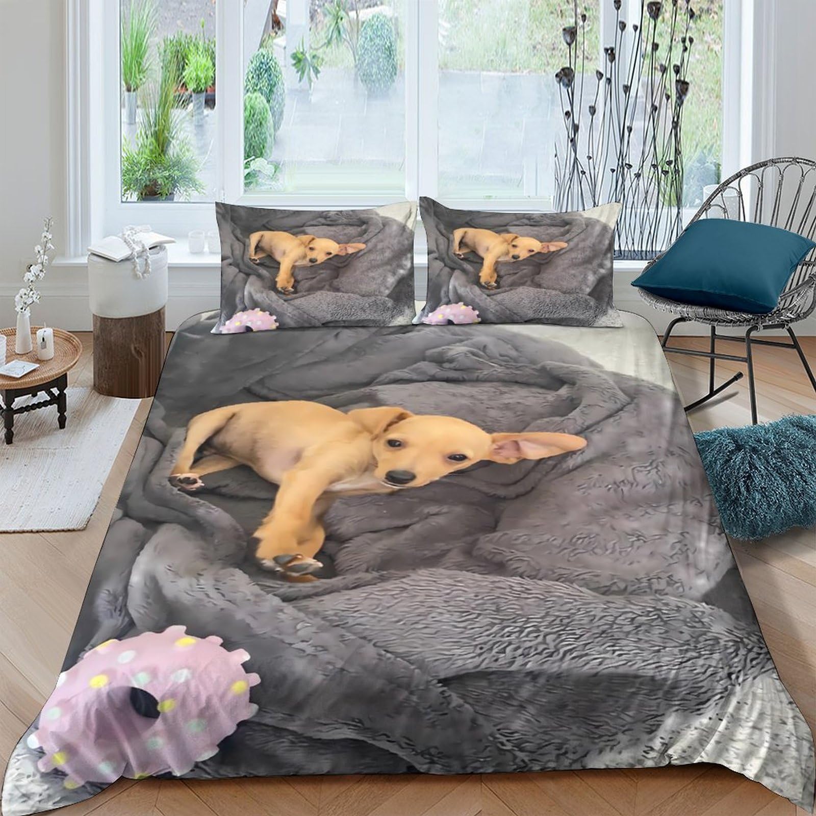 Ctjqhvkz Style-9 3D Printed Sleeping Puppy Fitted Sheet Microfiber Soft Animal Pattern Bed Cover For Bedroom Dorm Mattress Decor Single（135X200cm）