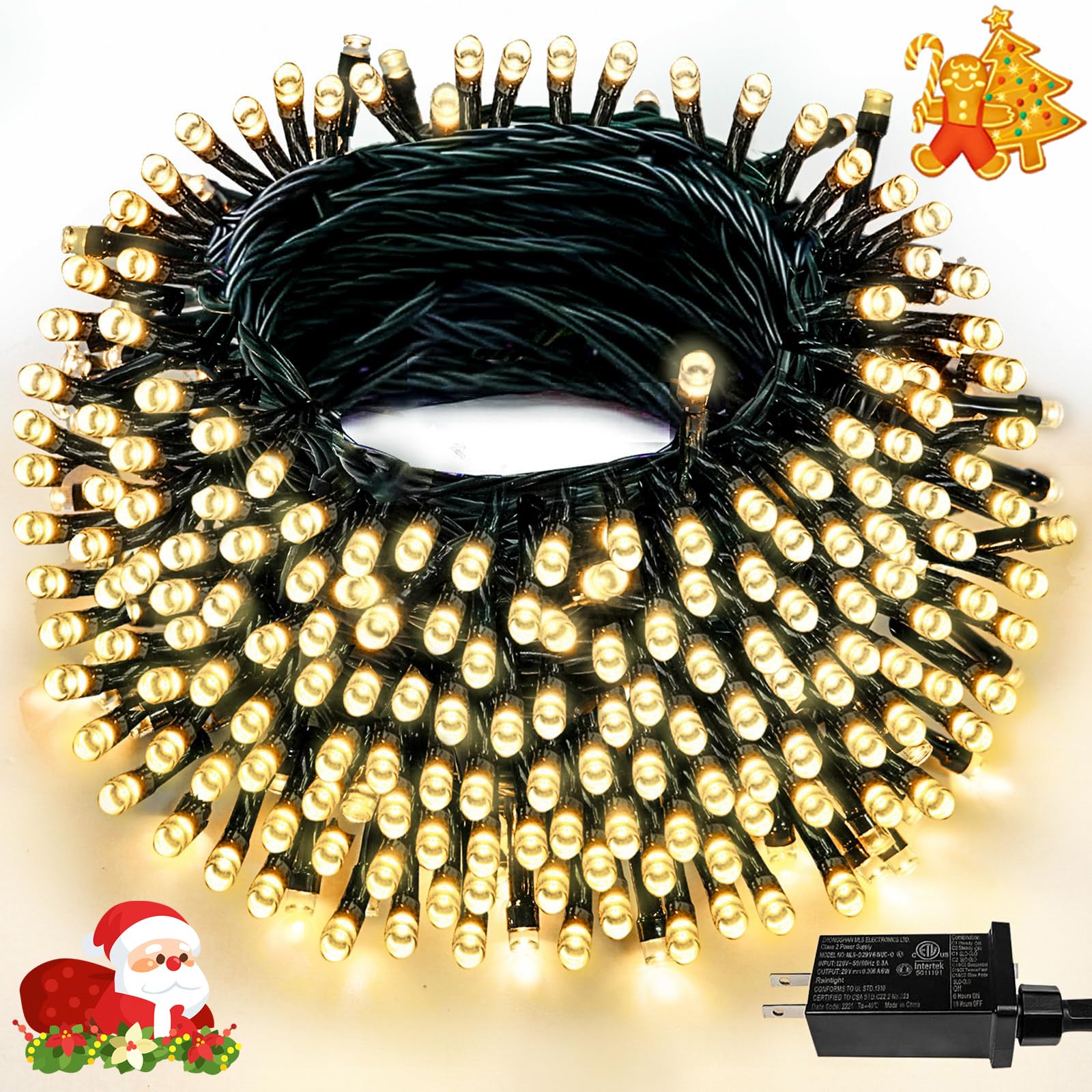 BHCLIGHT Extra-Long Connectable 99FT 240LED Christmas String Lights Outdoor/Indoor, Timer &amp; Memory &amp; 8 Modes, Warm White String Lights Waterproof Green Wire Tree Lights for Xmas Holiday Yard Party