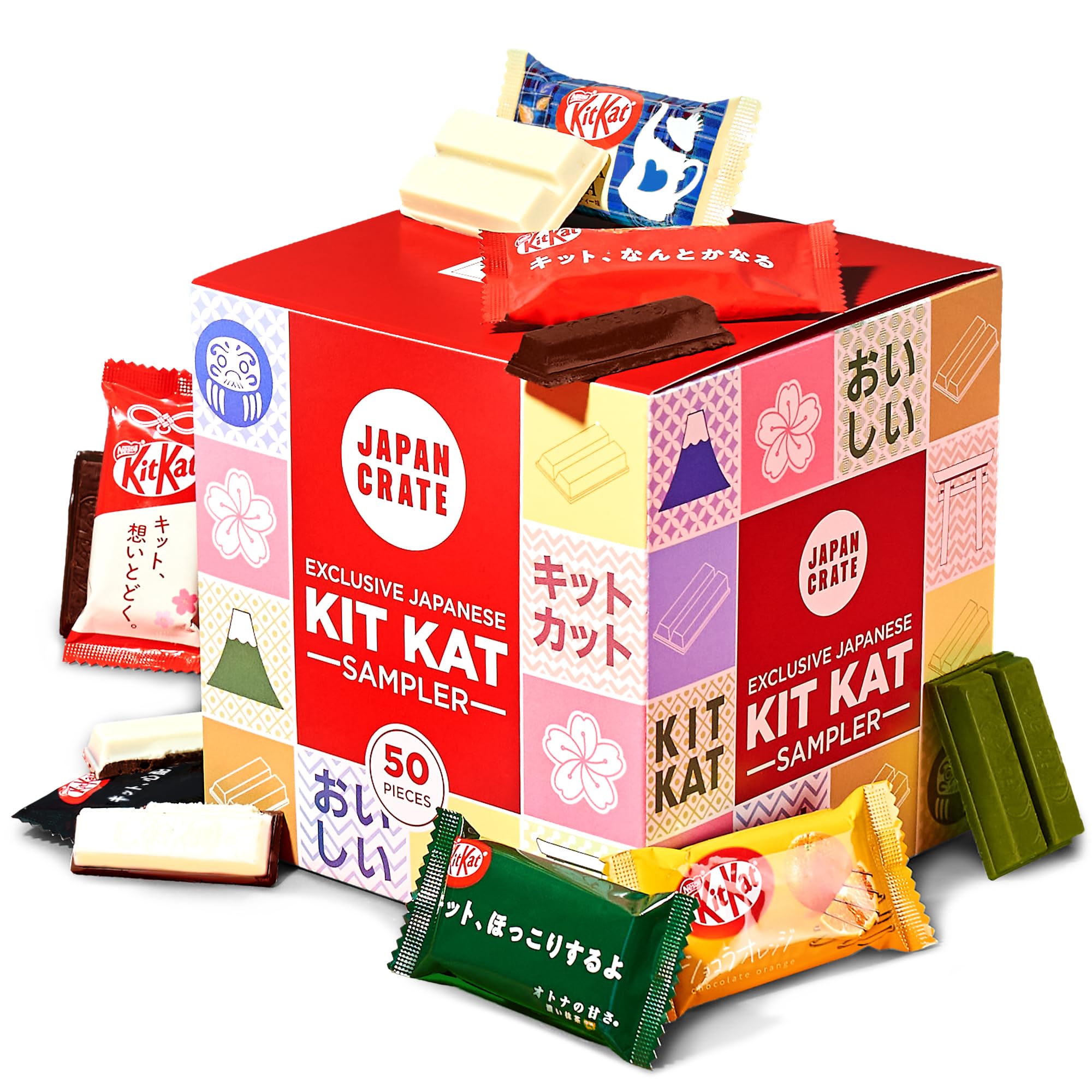 Japan Crate Japanese KitKat Variety Pack - 50-Piece Chocolate Snack Size Sampler Box with 6 Unique Flavors - Mont Blanc, Orange, Milk Tea, and More, Individually Wrapped Choco Minis