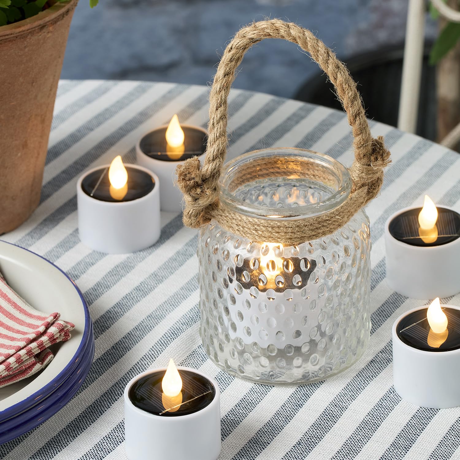 Lights4fun Set of 6 Solar Powered LED Flameless Candle Tea Lights Realistic Warm White Flickering Flame for Outdoor Use - Image 3