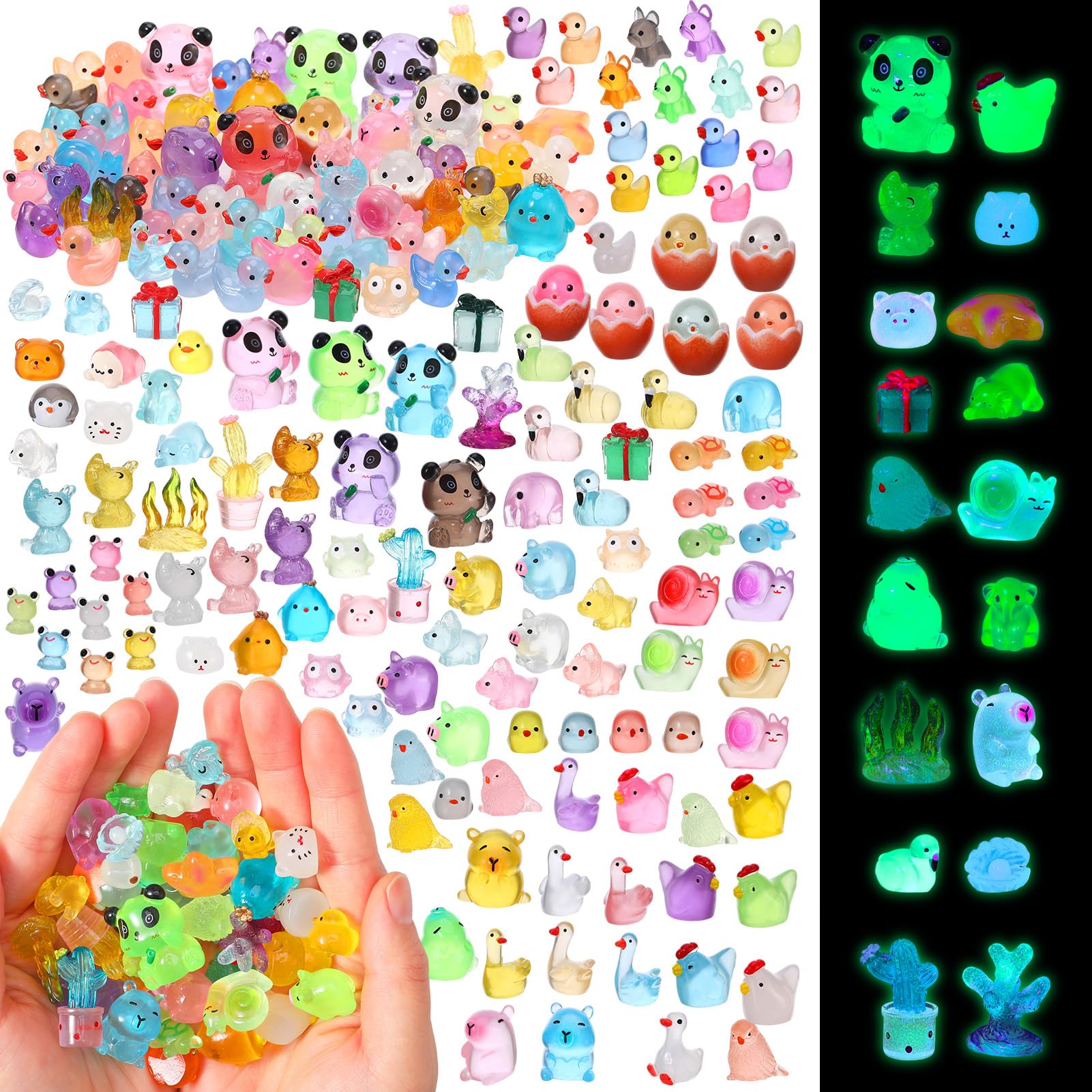 150 Pcs Luminous Miniature Resin Animals,24 Styles Tiny Little Resin Animal