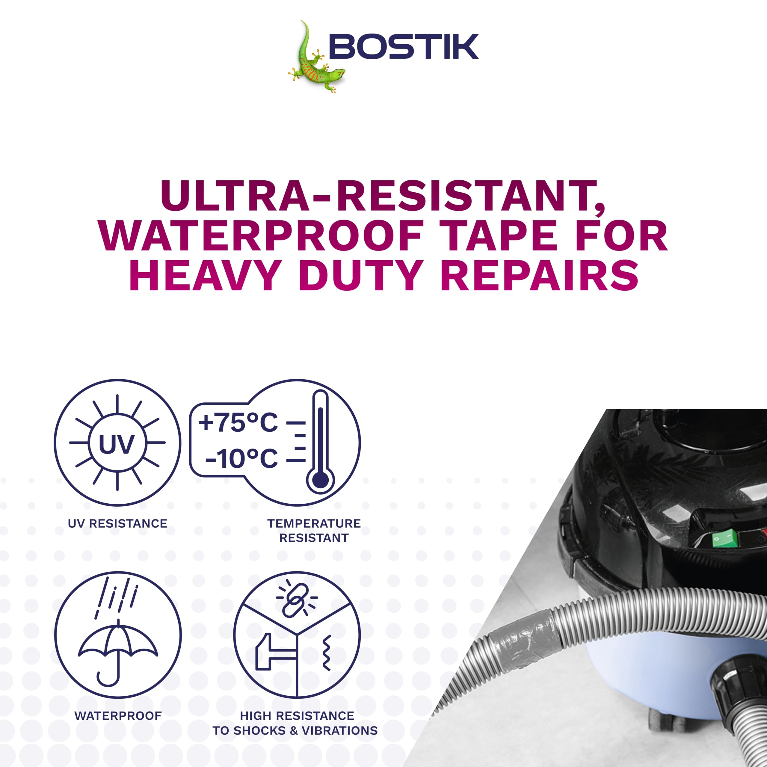 Bostik Max Repair Tape Grey, 50mm x 20m Roll, Ultra Strong Waterproof Duct Tape, Maximum Bond Strength, Heat - Image 4
