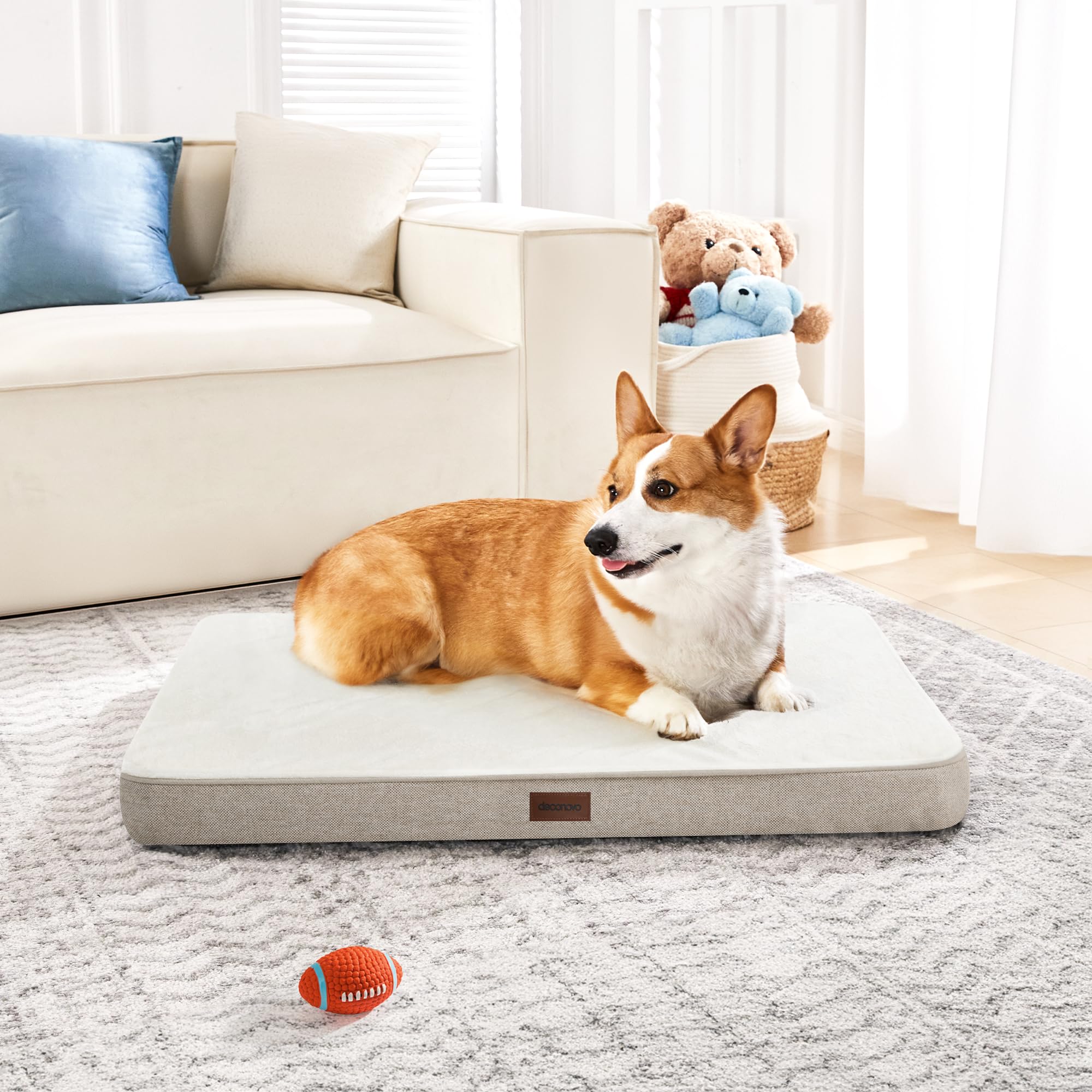 Deconovo Letto Antiscivolo per Cane, Lavabile, Morbido, Fodera Sfoderabile 76x51x8 CM Kaki Chiaro 1 Pezzo
