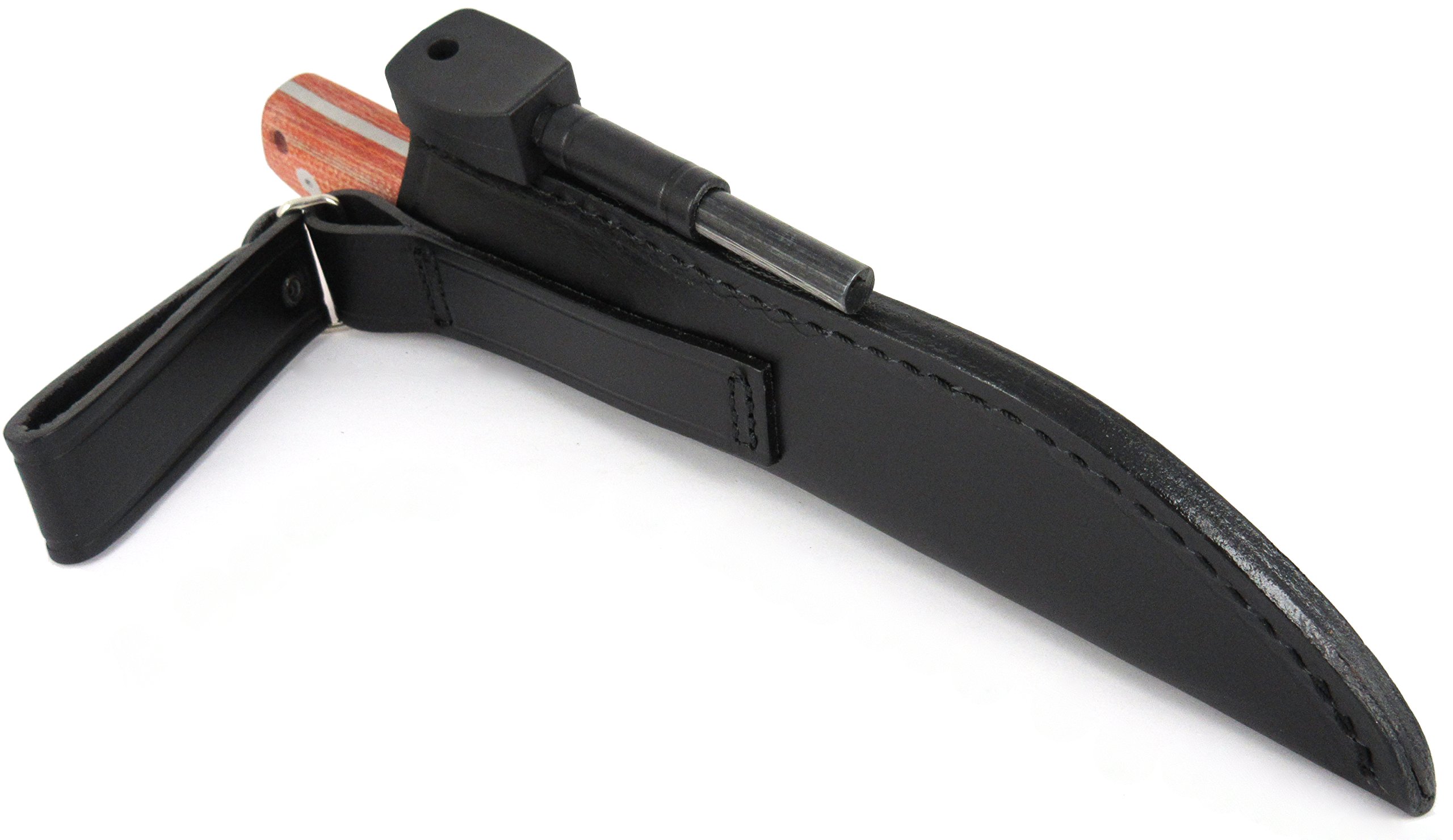 JEO-TEC Nº19 Outdoor Camping Gürtelmesser Jagdmesser Überlebensmesser Survival Bushcraft Messer, Premium Qualität, Stahl MOVA, Lederscheide + Feuerstahl, Handgefertigt in Spanien