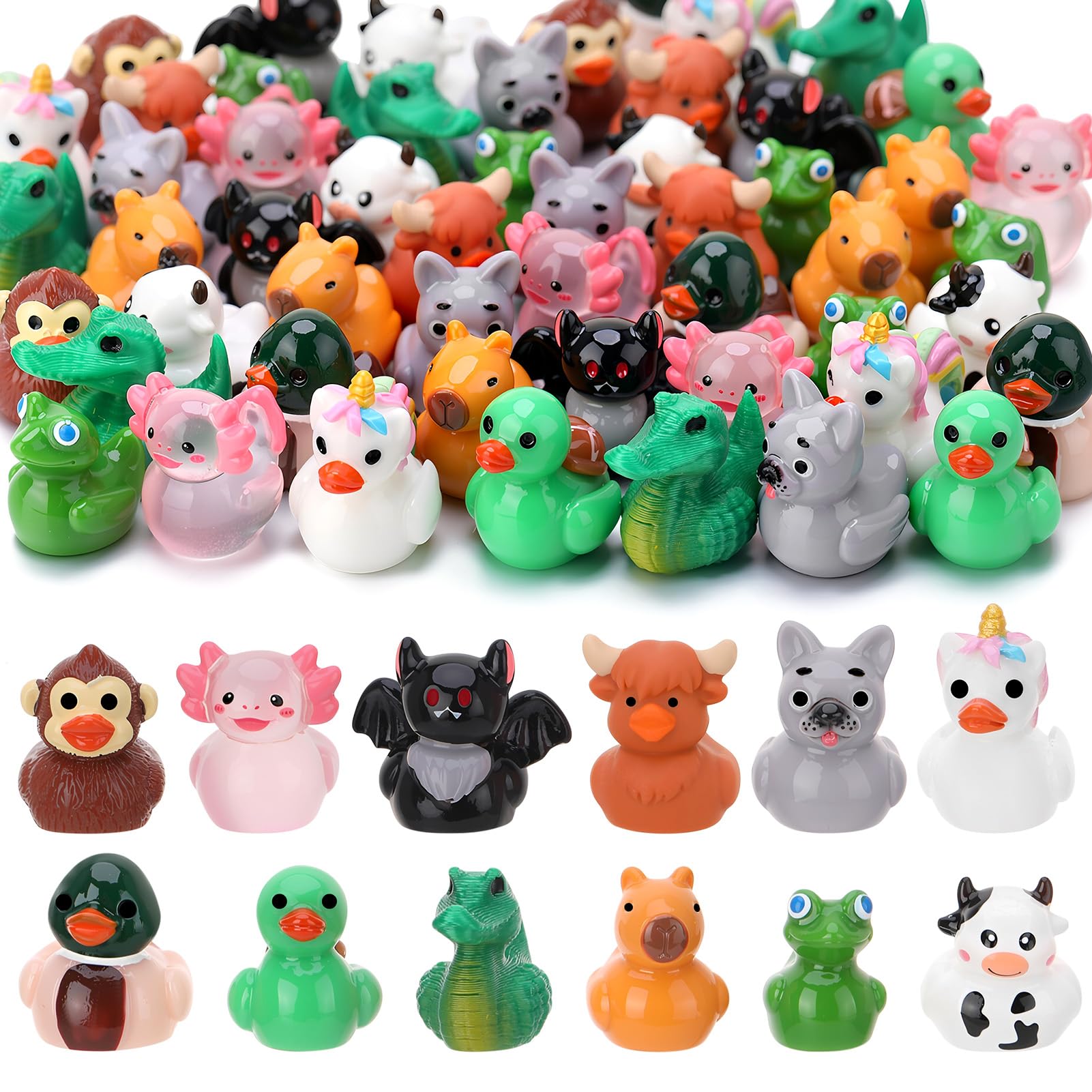 GGSTDDUP 60pcs Mini Resin Animal Ducks, Tiny Ducks for Hiding, Miniature Duck Figurines, Novelty Party Favors Gift Decoration (12 Styles)