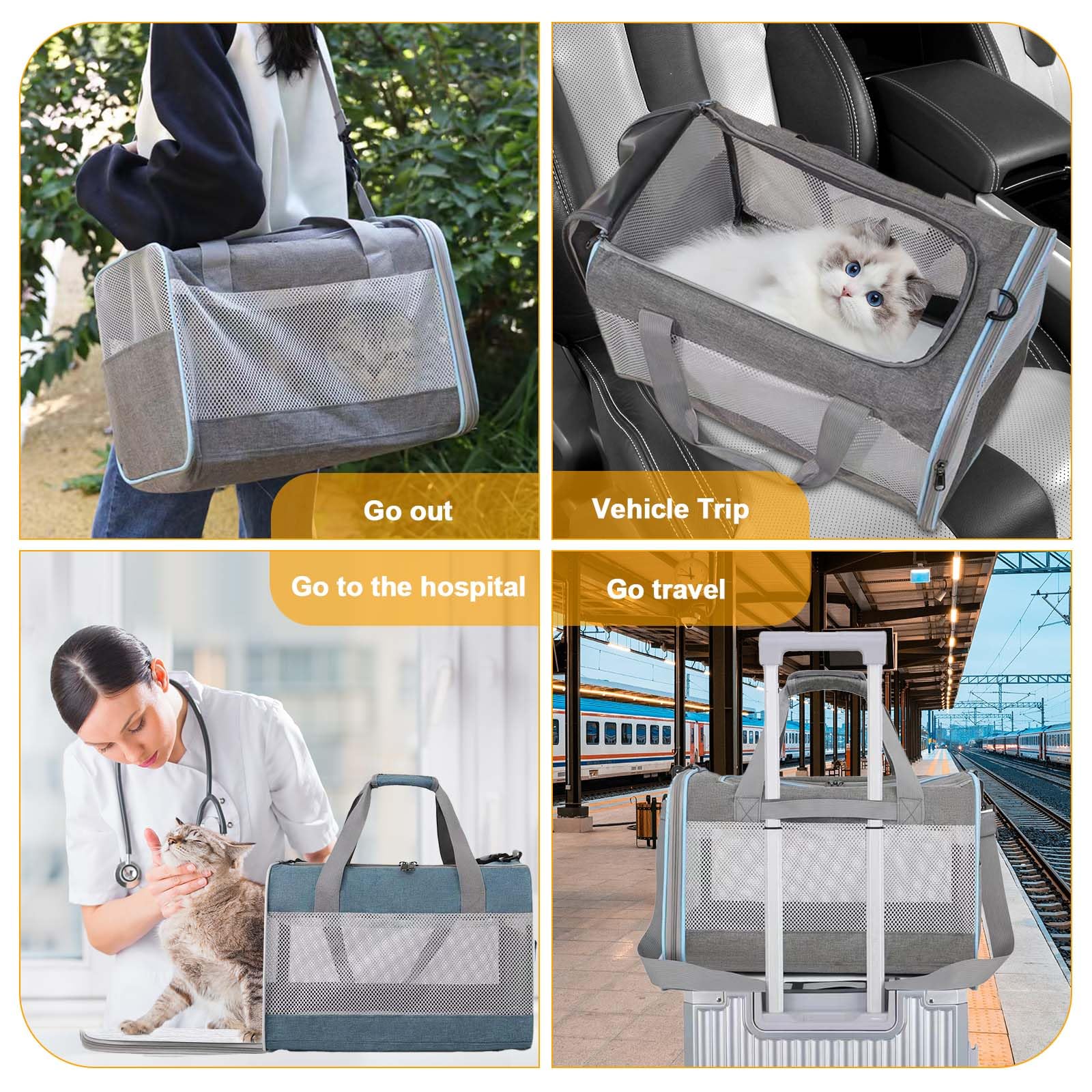 Caisse de Transport Chat Parois Souples, Respirant et Pliable Sac Transport Chat, Bandoulière Réglable Sac de Transport pour Chien Animaux de Petite et Moyenne Taille Jusqu'à 7,5kg