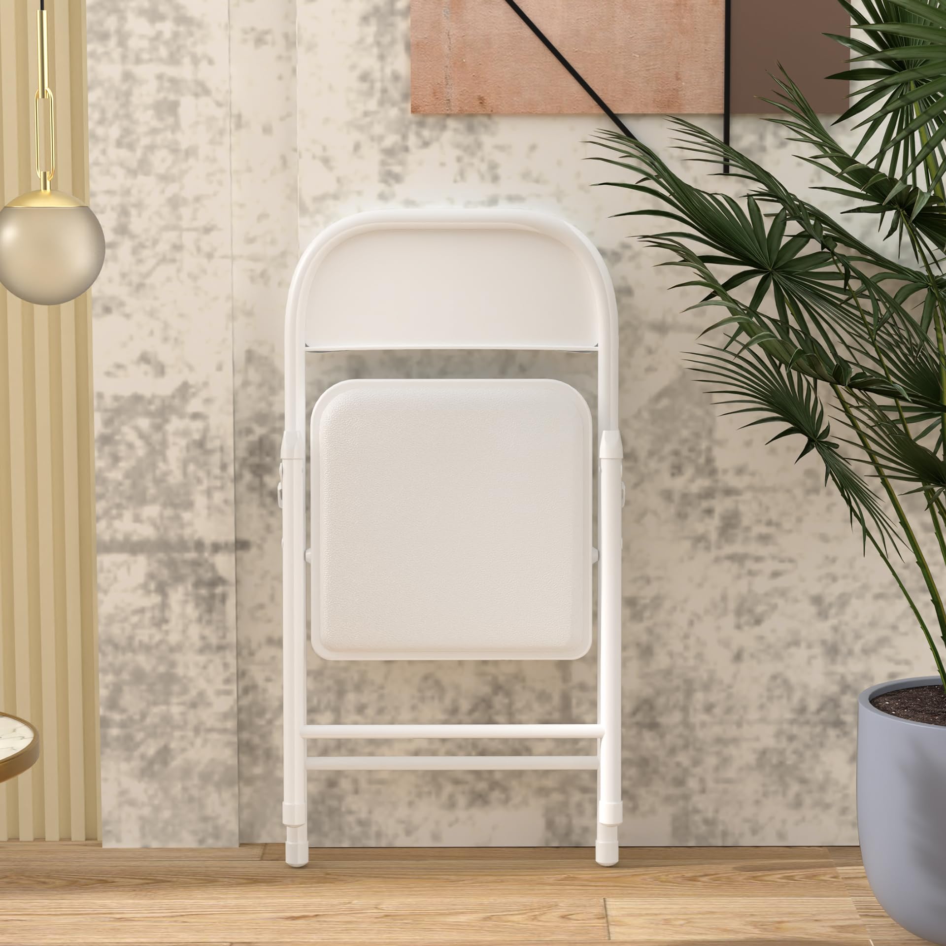 Set di 4 sedie pieghevoli, sedie da sala da pranzo in PU, telaio in metallo, con schienale, 47 x 32 x 98 cm, per soggiorno, ufficio, sala da pranzo, bianco