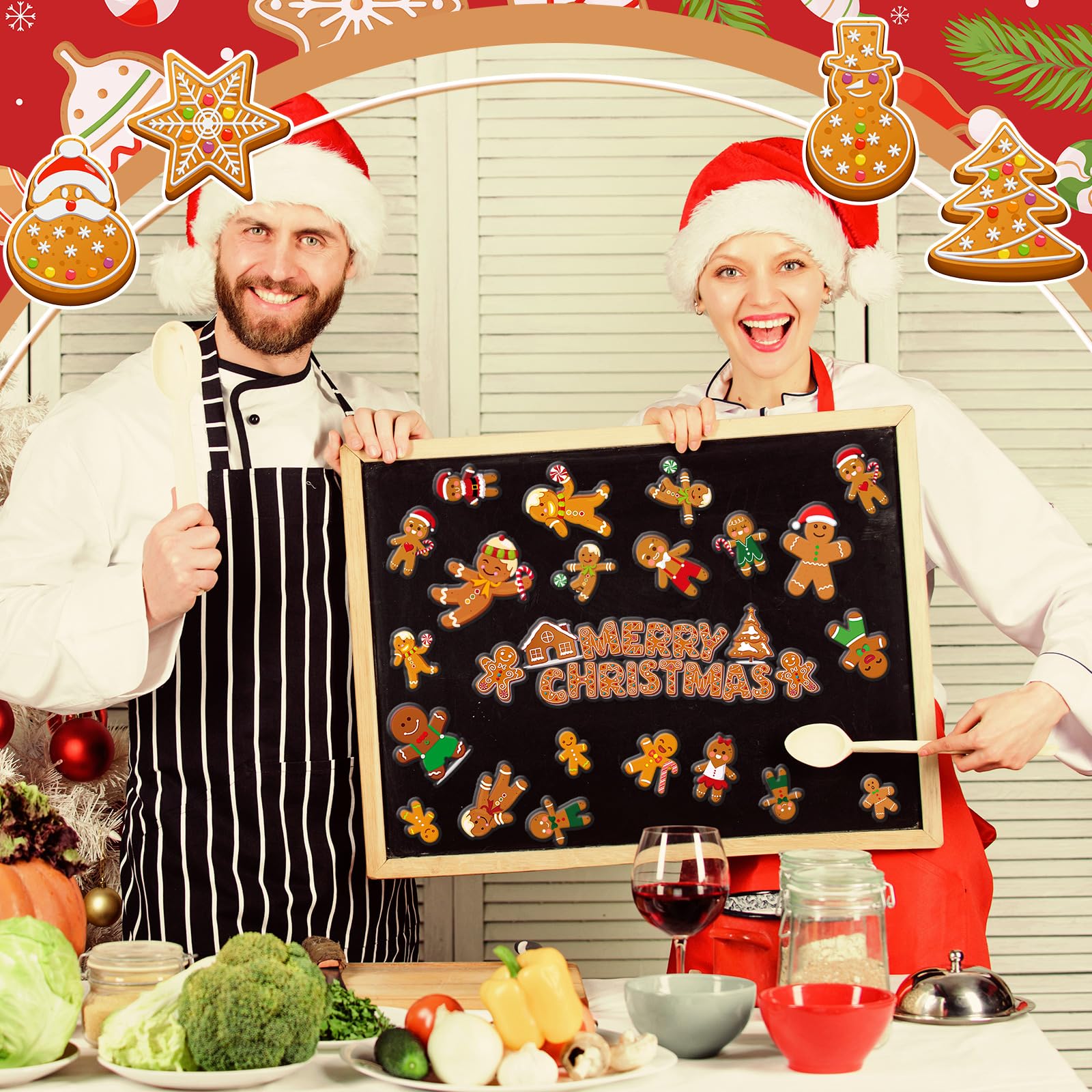 Tellingyou 56 Stück dicke, weihnachtliche Gel-Aufkleber für Lebkuchenmann, Süßigkeitenhaus, Fensteraufkleber, Weihnachts-Fensteraufkleber, Aufkleber für Erwachsene, Zuhause, Kinderzimmer, Weihnachten,