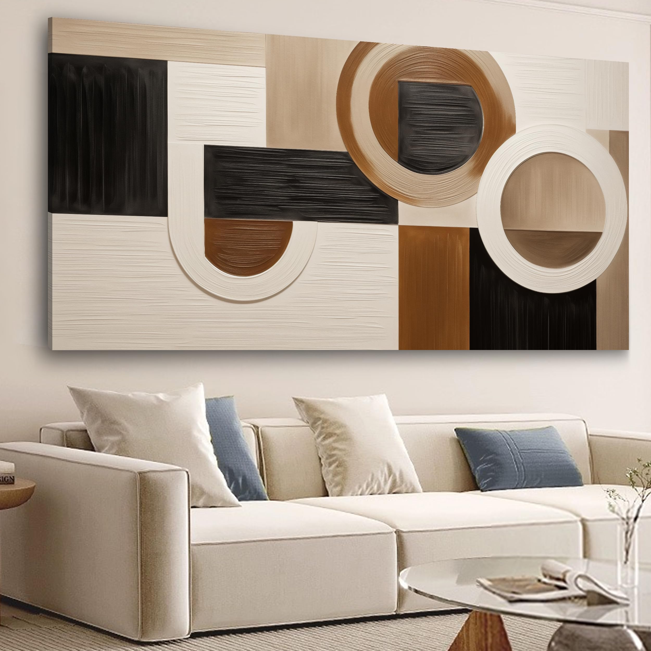 Tarfupth Brown Abstract Wall Art for Living Room Large Black Boho Geometric Modern Minimalist Canvas Prints Artwork for Bedroom Office Kitchen Ready