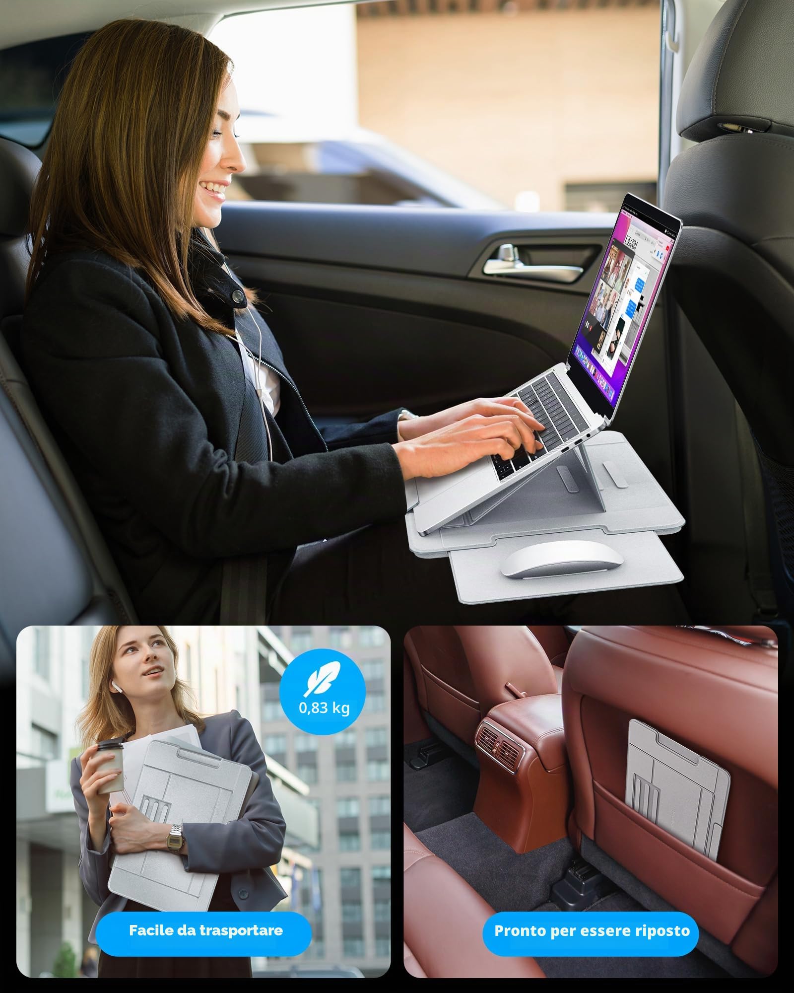 AboveTEK Tavolo per computer portatile – Laptop desk ergonomico con superficie antiscivolo, Heat Shield, Retractable Mouse Pad, Portable Laptop Lap Pad for Bed, Divano Travel