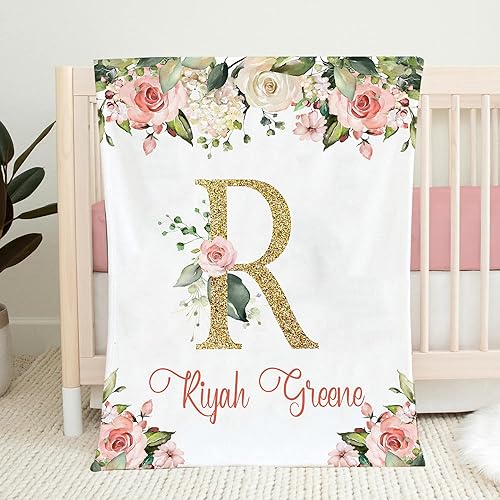 IZI POD Cobijas personalizadas con monograma para niñas con nombre manta de bebé con nombre personalizado manta de bebé con monograma manta floral