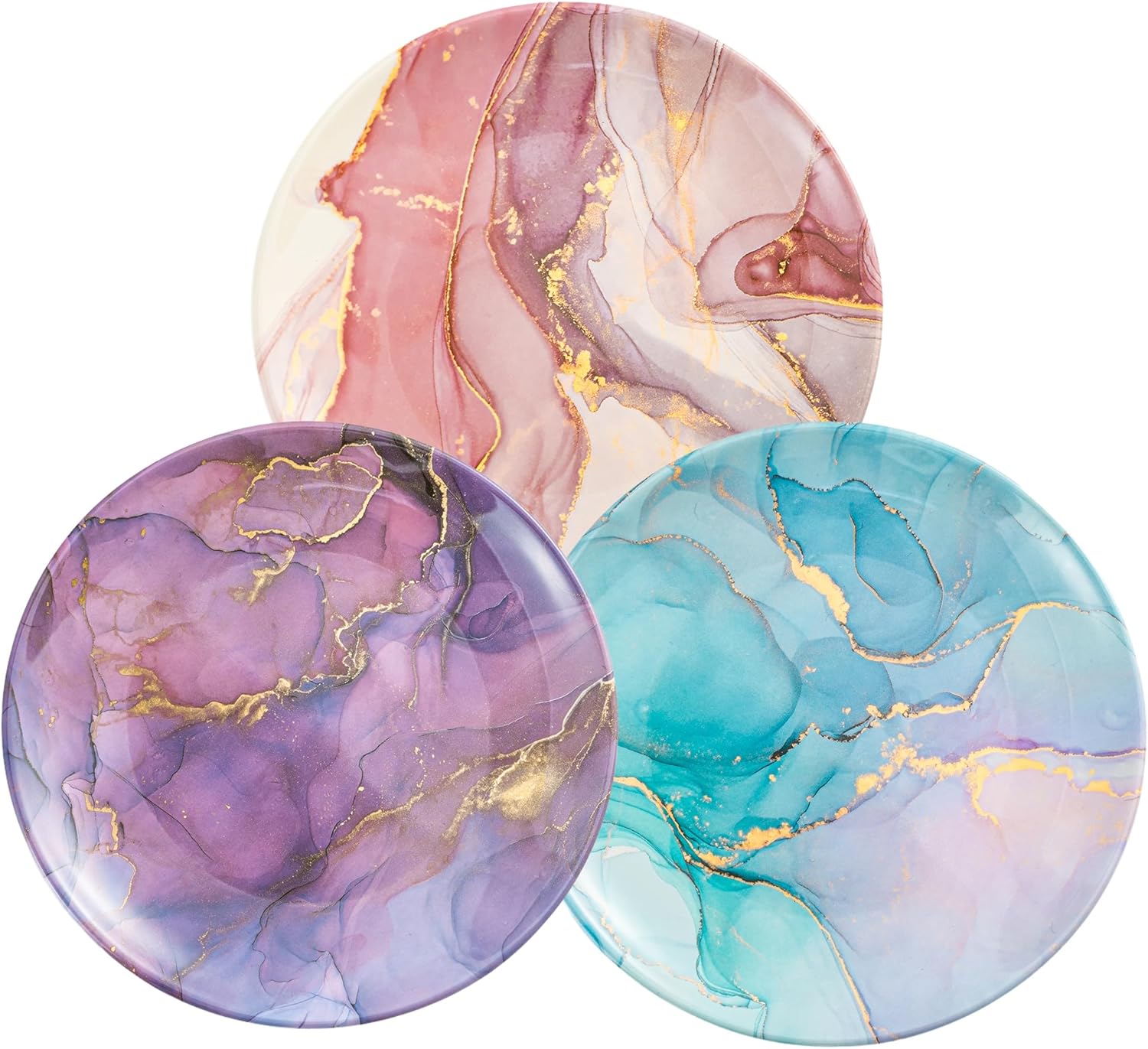 UNK U 10.5-Inch Marble Melamine Plates Set of 6, Modern Marble Dinner Plates with Gold Accents, Dishwasher Safe Decorative Plates for Wedding, Party & Everyday Dining