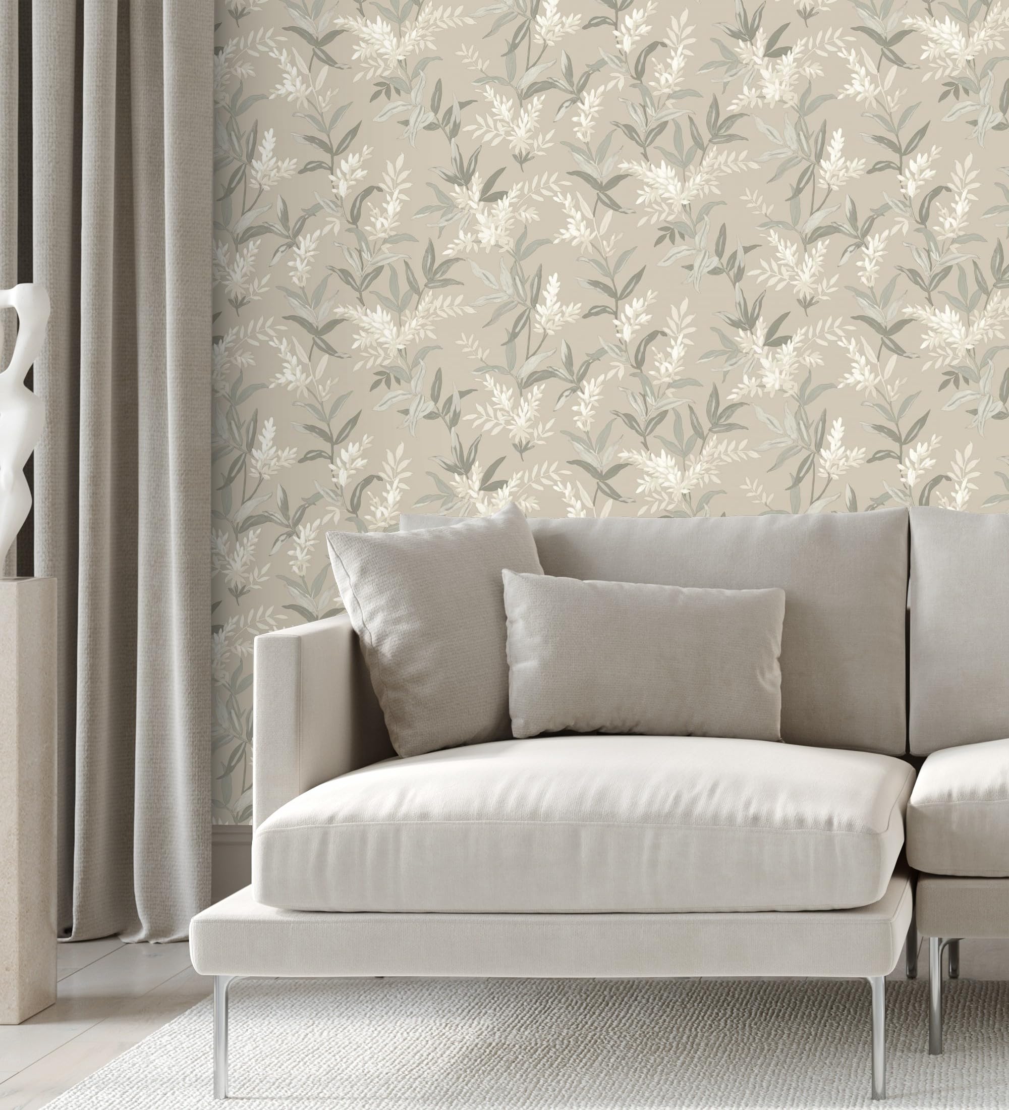 GAULAN 683582 - Papel pintado floral con hojas y ramas elegantes con tonos beige para pared salón dormitorio pasillo comedor - Rollo de 10 m x 0,53 m