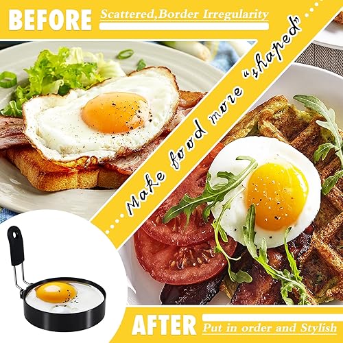 Miniatura 5 de Beiskll Juego de 4 anillos de huevo de 4 pulgadas, anillo grande de acero inoxidable para cocinar huevos, molde perfecto para huevos fritos, con