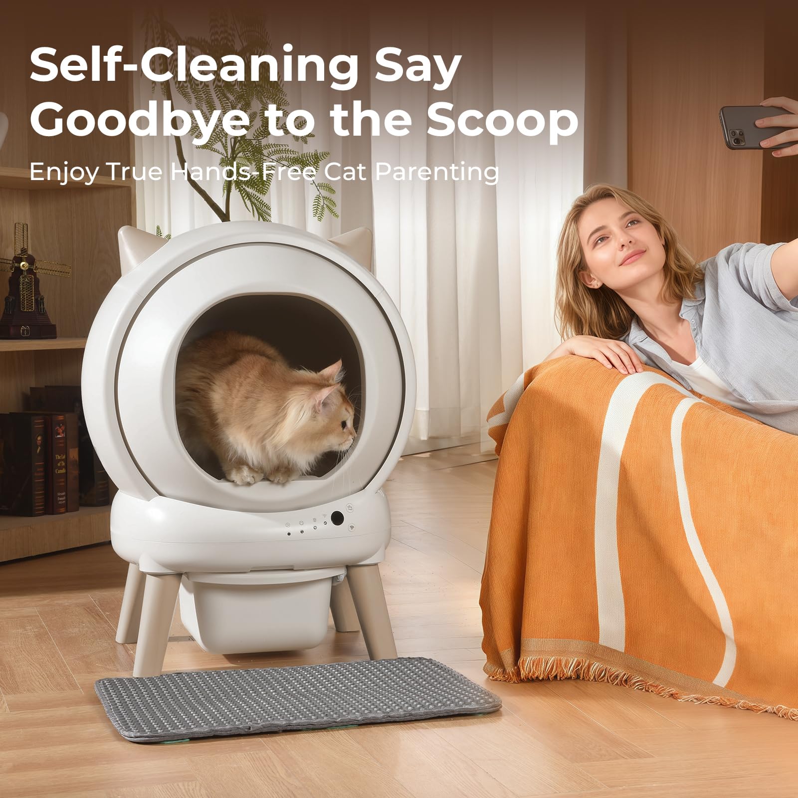 Automatic Cat Litter Box - E2 Self Cleaning Litter Box Smart Robot for Multiple Cats, APP Real-Time Monitor, Weight Monitoring, Safe Anti-Pinch Liners and Mat Included - image 5