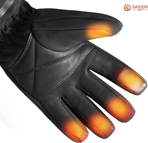 Miniatura 8 de SAVIOR HEAT Guantes térmicos para hombres y mujeres, guantes eléctricos recargables de cuero para esquí y snowboard