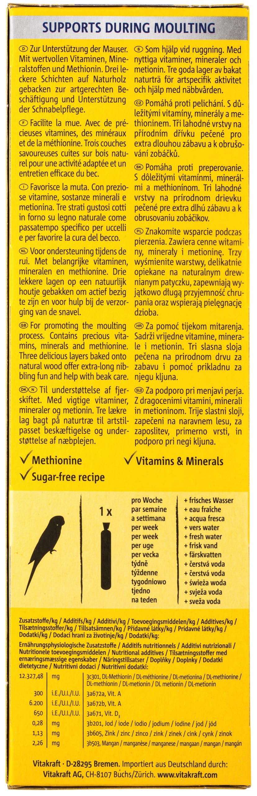 Vitakraft Kräcker, a sostegno della muta, per la muta, bastoncini da sgranocchiare per pappagallini ondulati, con vitamine e minerali, senza zuccheri aggiunti (10x 60g)