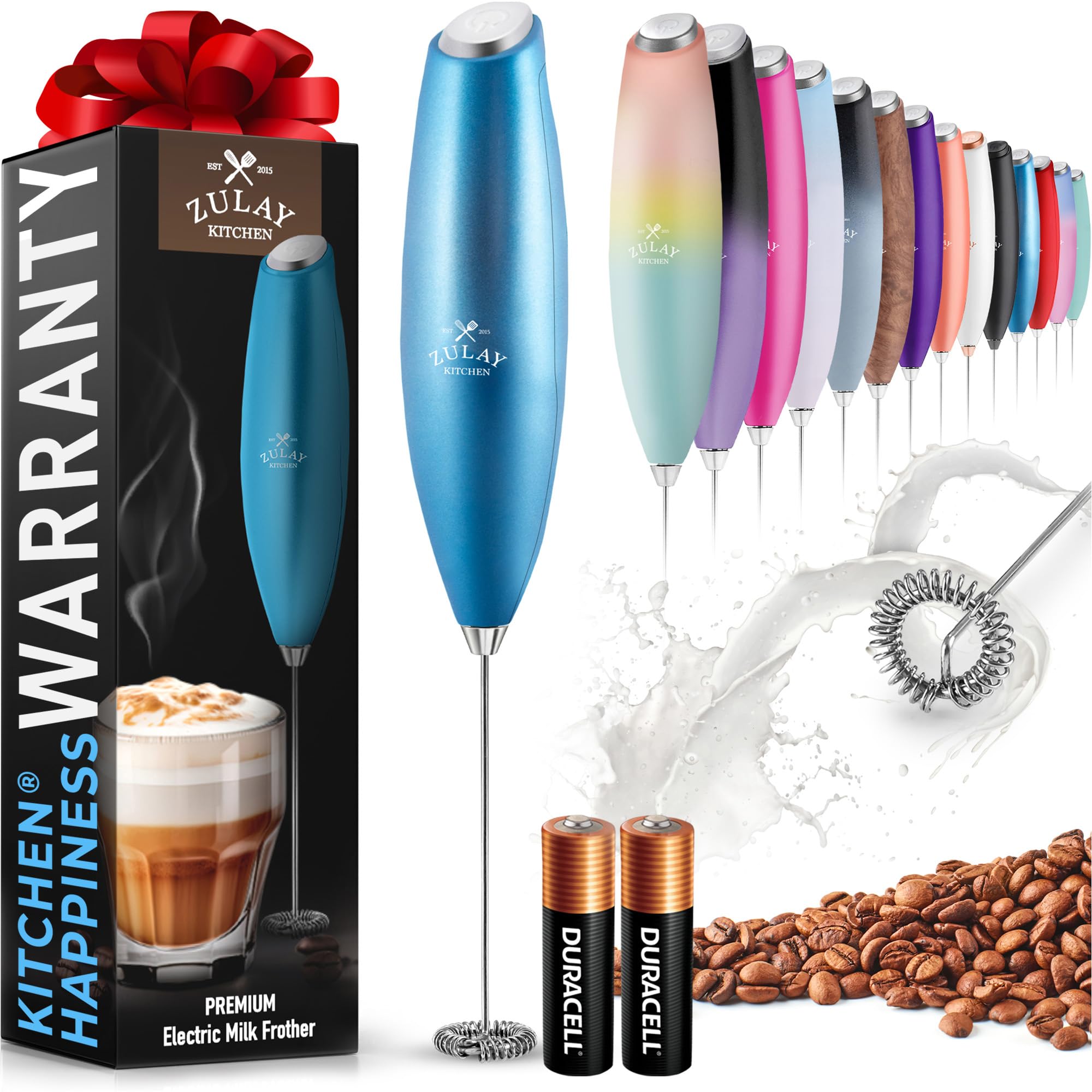Zulay Powerful Milk Frother for Coffee with Upgraded Titanium Motor - Handheld Electric Whisk, Milk Foamer, Mini Mixer &amp; Coffee Blender for Frappe, Latte, Matcha, No Stand - Frosted Blue